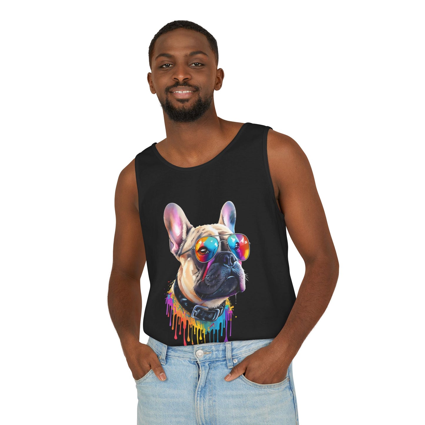 Colorful French Bulldog Art Tank Top - Summer Dog Lover Graphic Tee - Unisex Cotton Sleeveless Shirt