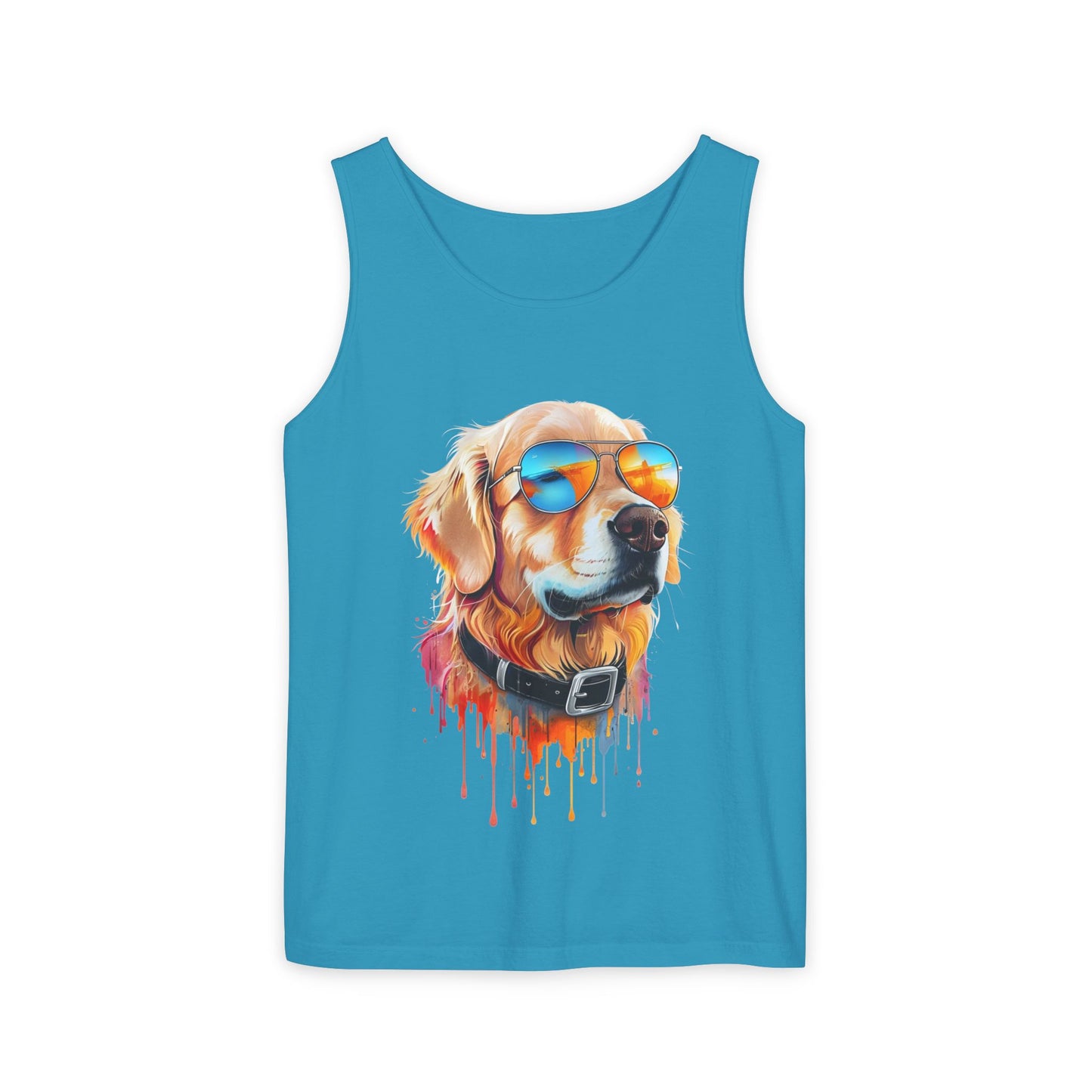 Colorful Golden Retriever Art Tank Top - Summer Dog Lover Graphic Tee - Unisex Cotton Sleeveless Shirt