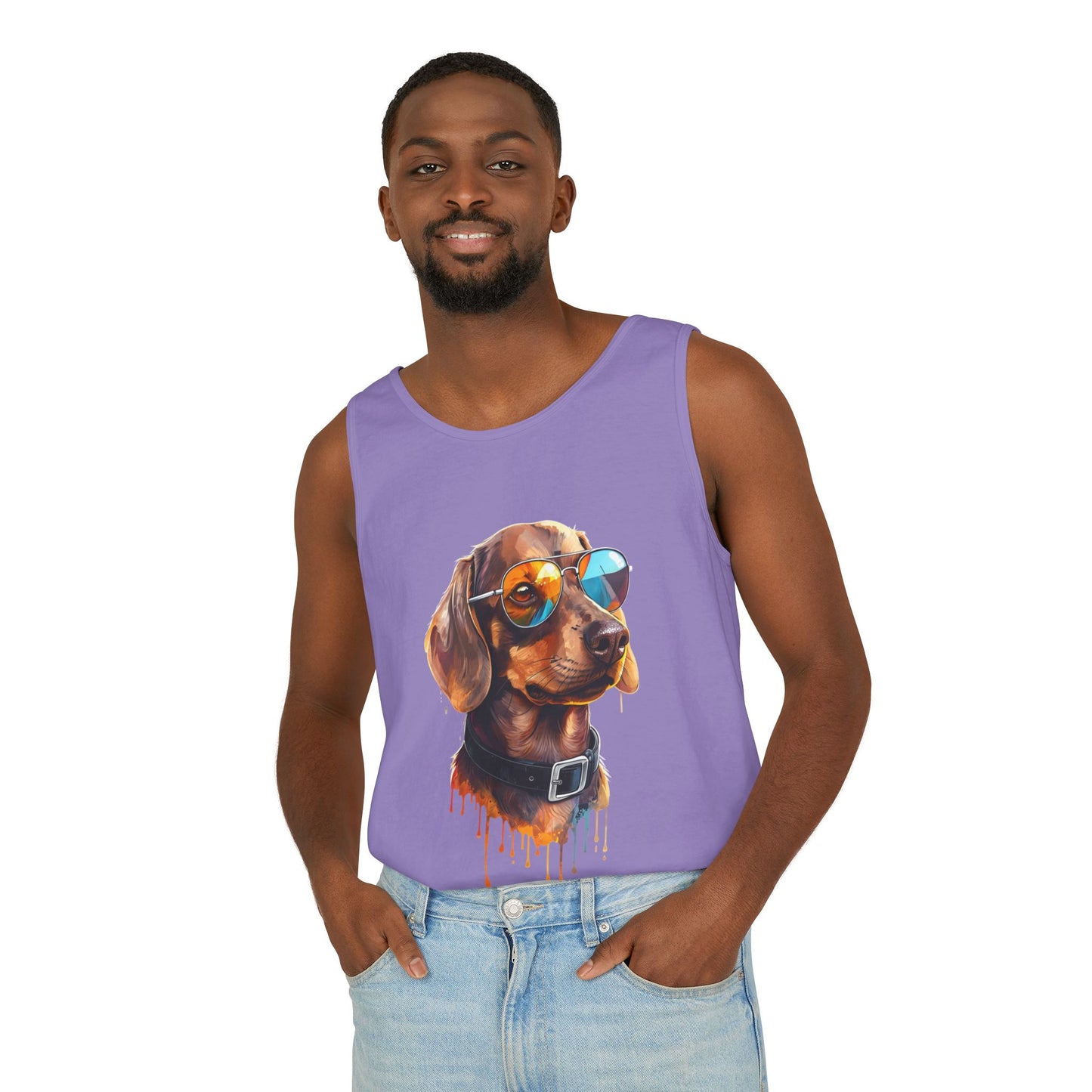Colorful Dachshund Art Tank Top - Summer Dog Lover Graphic Tee - Unisex Cotton Sleeveless Shirt