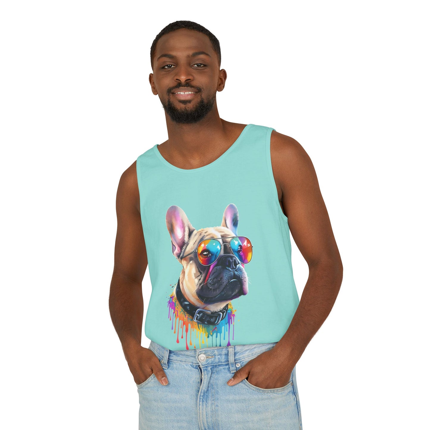 Colorful French Bulldog Art Tank Top - Summer Dog Lover Graphic Tee - Unisex Cotton Sleeveless Shirt