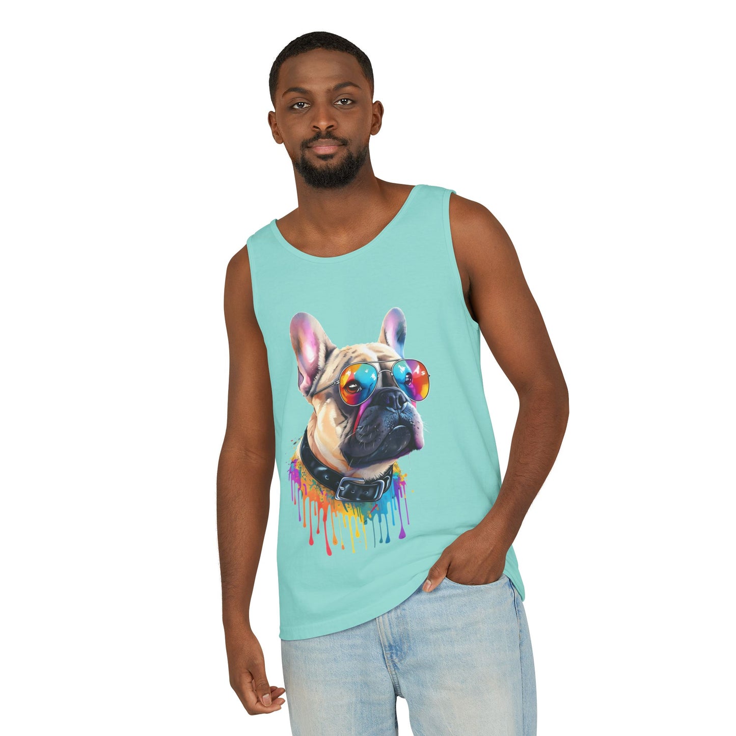 Colorful French Bulldog Art Tank Top - Summer Dog Lover Graphic Tee - Unisex Cotton Sleeveless Shirt