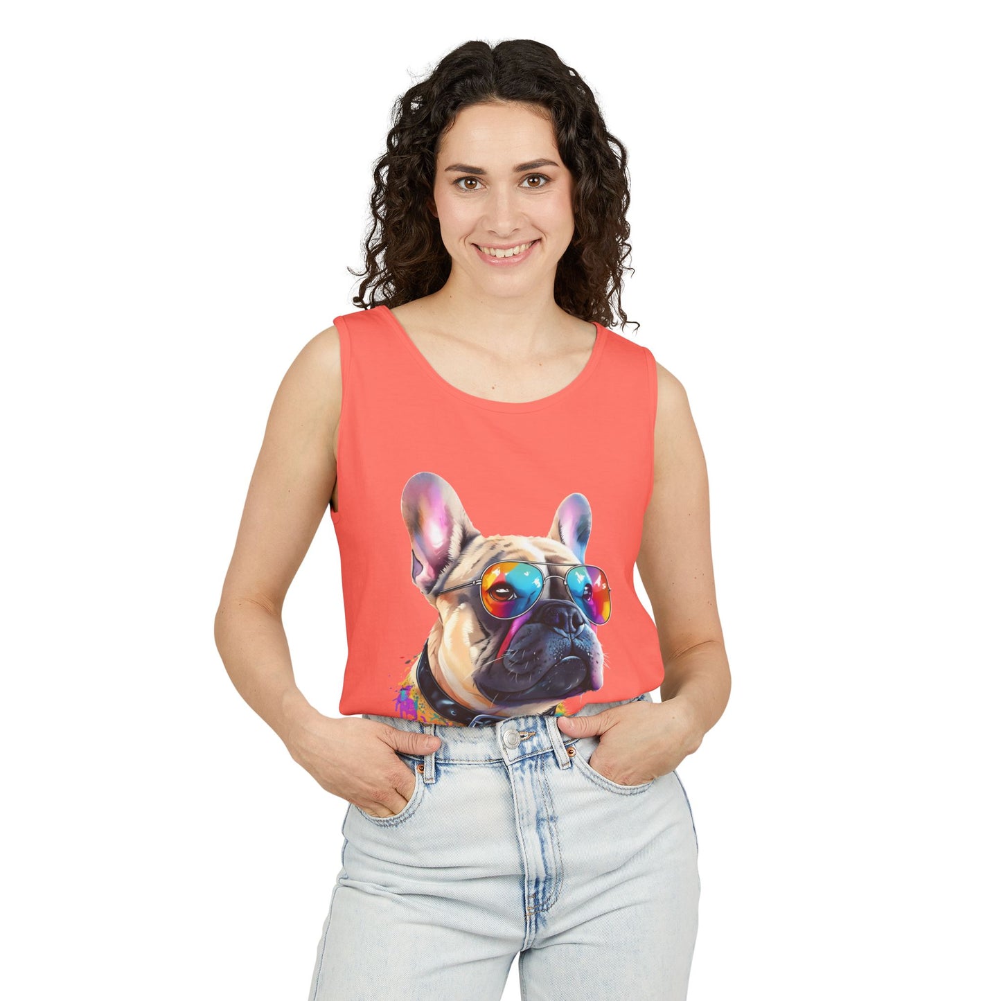 Colorful French Bulldog Art Tank Top - Summer Dog Lover Graphic Tee - Unisex Cotton Sleeveless Shirt