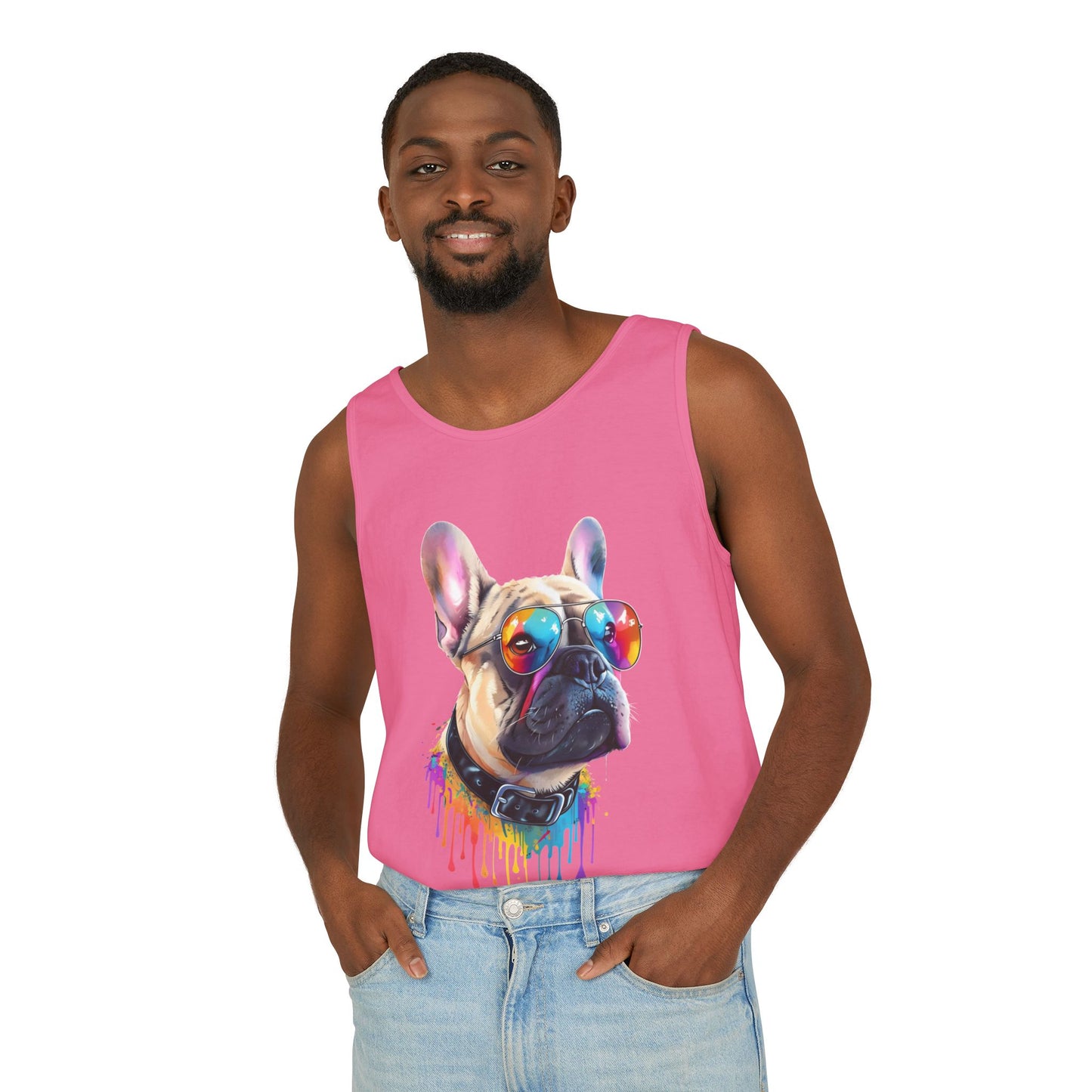 Colorful French Bulldog Art Tank Top - Summer Dog Lover Graphic Tee - Unisex Cotton Sleeveless Shirt