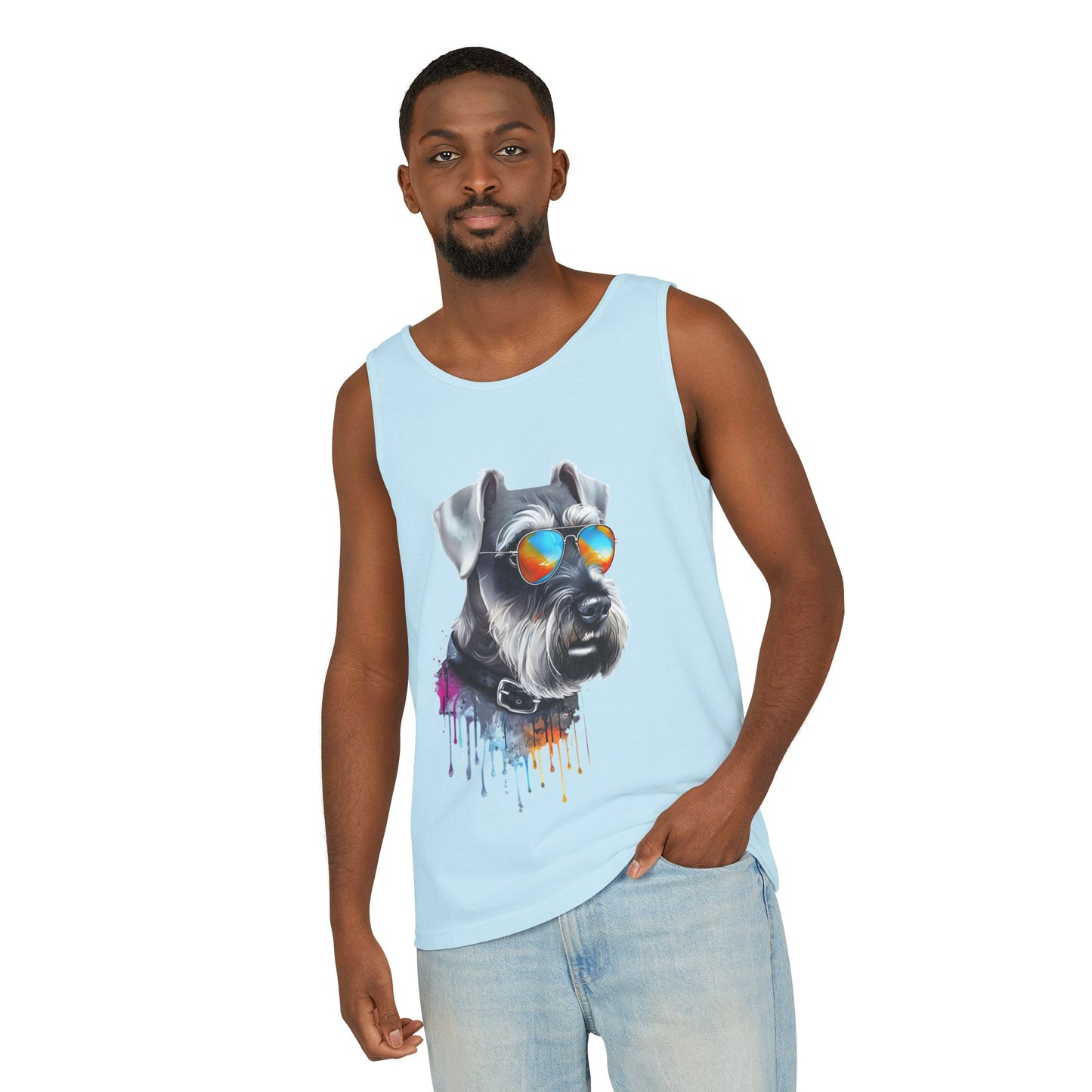 Colorful Schnauzer Art Tank Top - Summer Dog Lover Graphic Tee - Unisex Cotton Sleeveless Shirt