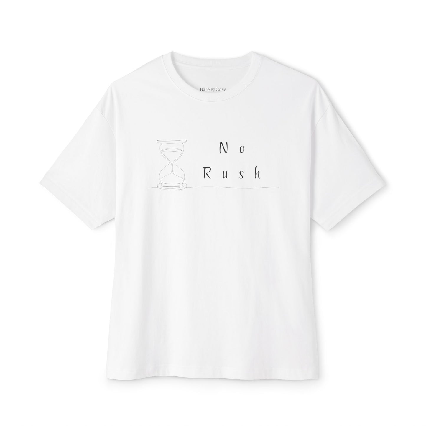No Rush Minimalist White Boxy T-Shirt | Unisex Crew Neck Casual Basic Tee