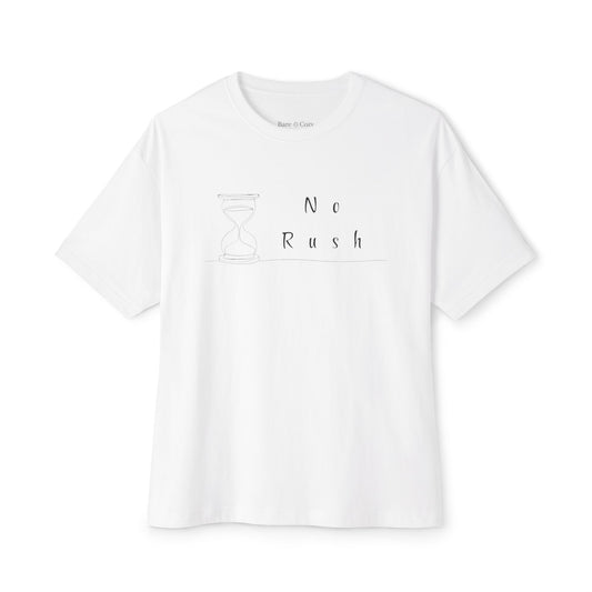 No Rush Minimalist White Boxy T-Shirt | Unisex Crew Neck Casual Basic Tee