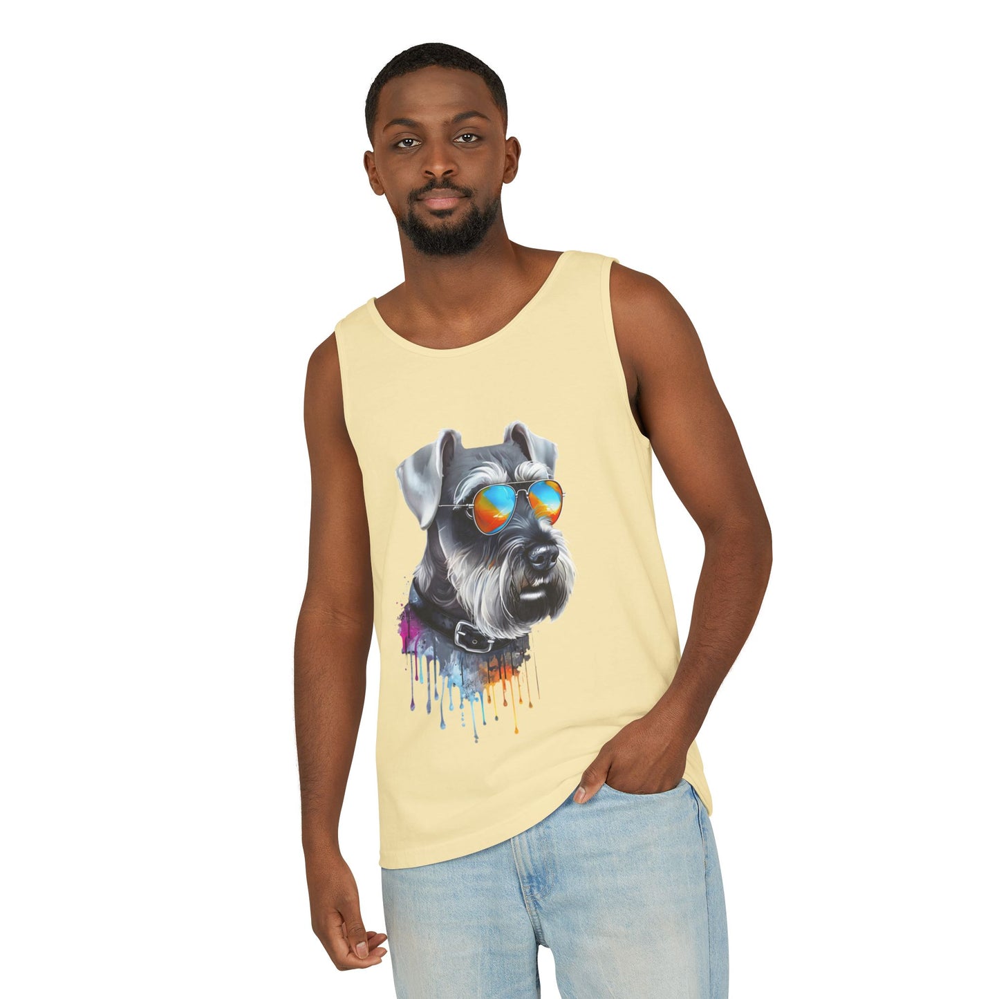 Colorful Schnauzer Art Tank Top - Summer Dog Lover Graphic Tee - Unisex Cotton Sleeveless Shirt