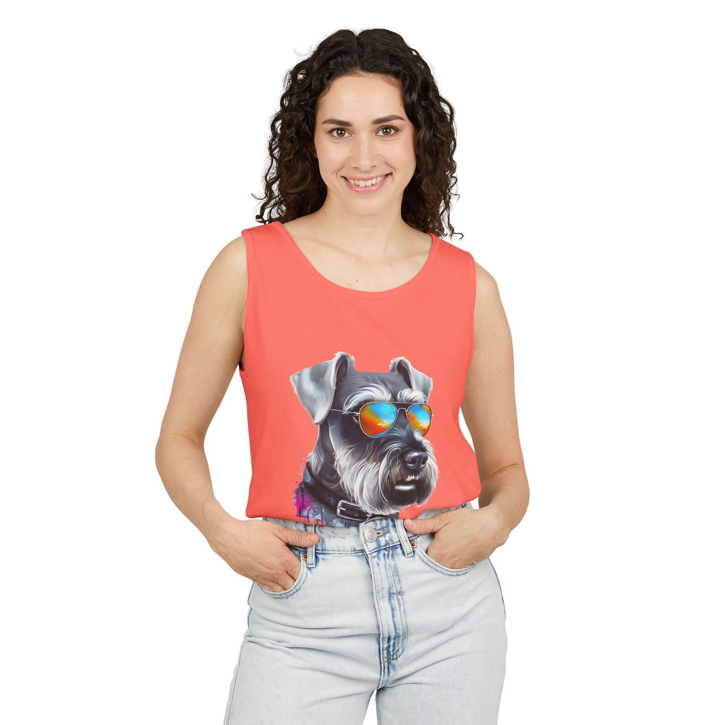Colorful Schnauzer Art Tank Top - Summer Dog Lover Graphic Tee - Unisex Cotton Sleeveless Shirt