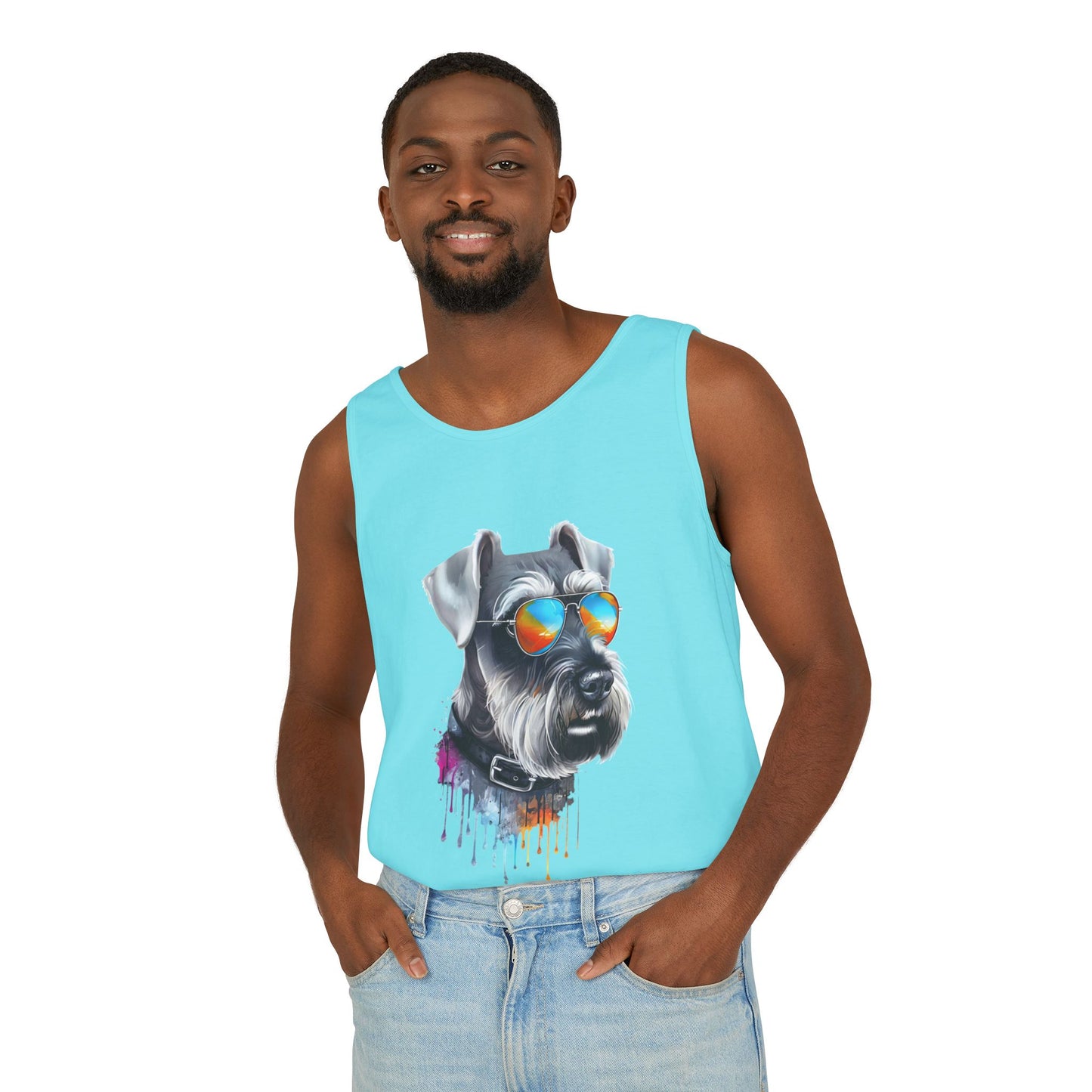 Colorful Schnauzer Art Tank Top - Summer Dog Lover Graphic Tee - Unisex Cotton Sleeveless Shirt