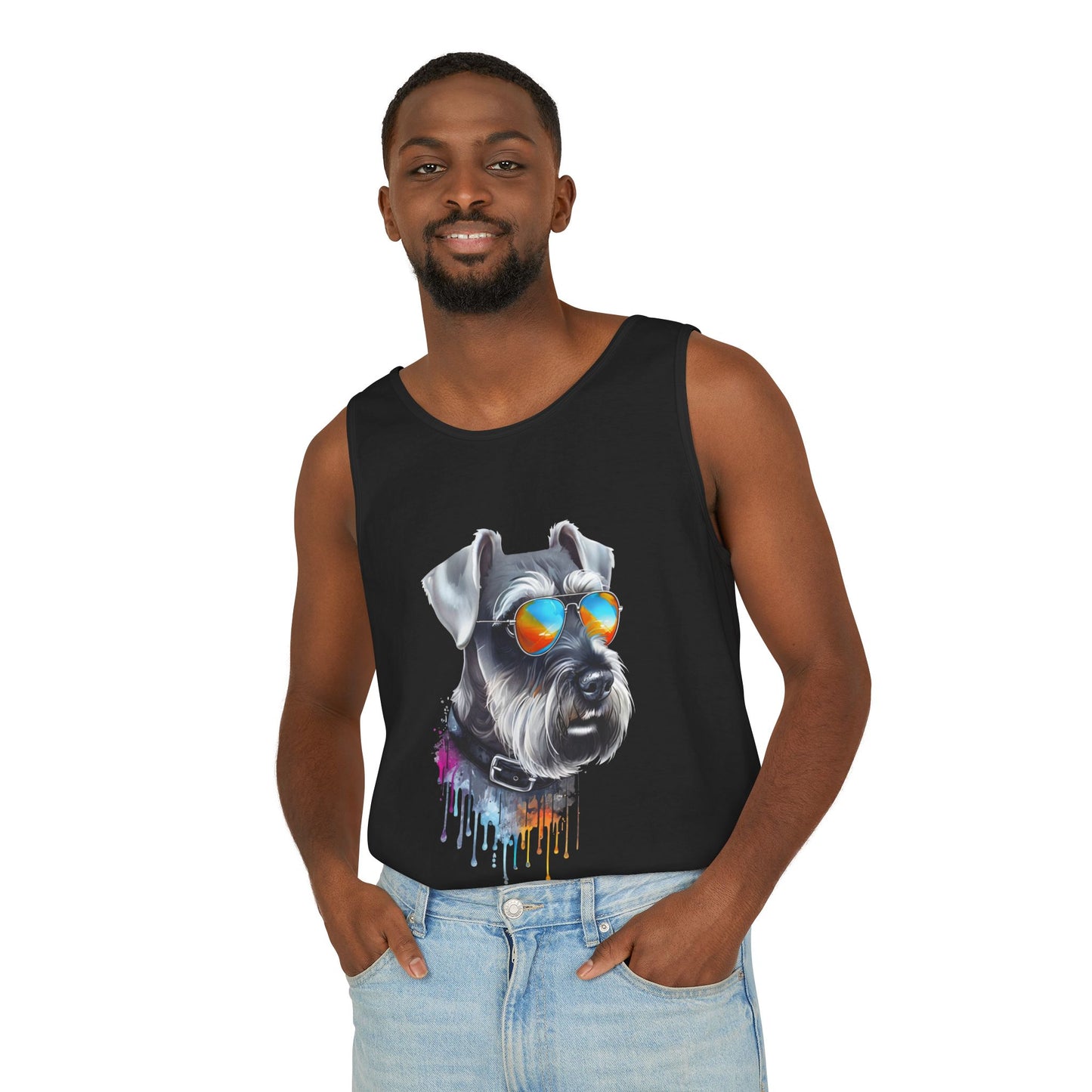 Colorful Schnauzer Art Tank Top - Summer Dog Lover Graphic Tee - Unisex Cotton Sleeveless Shirt