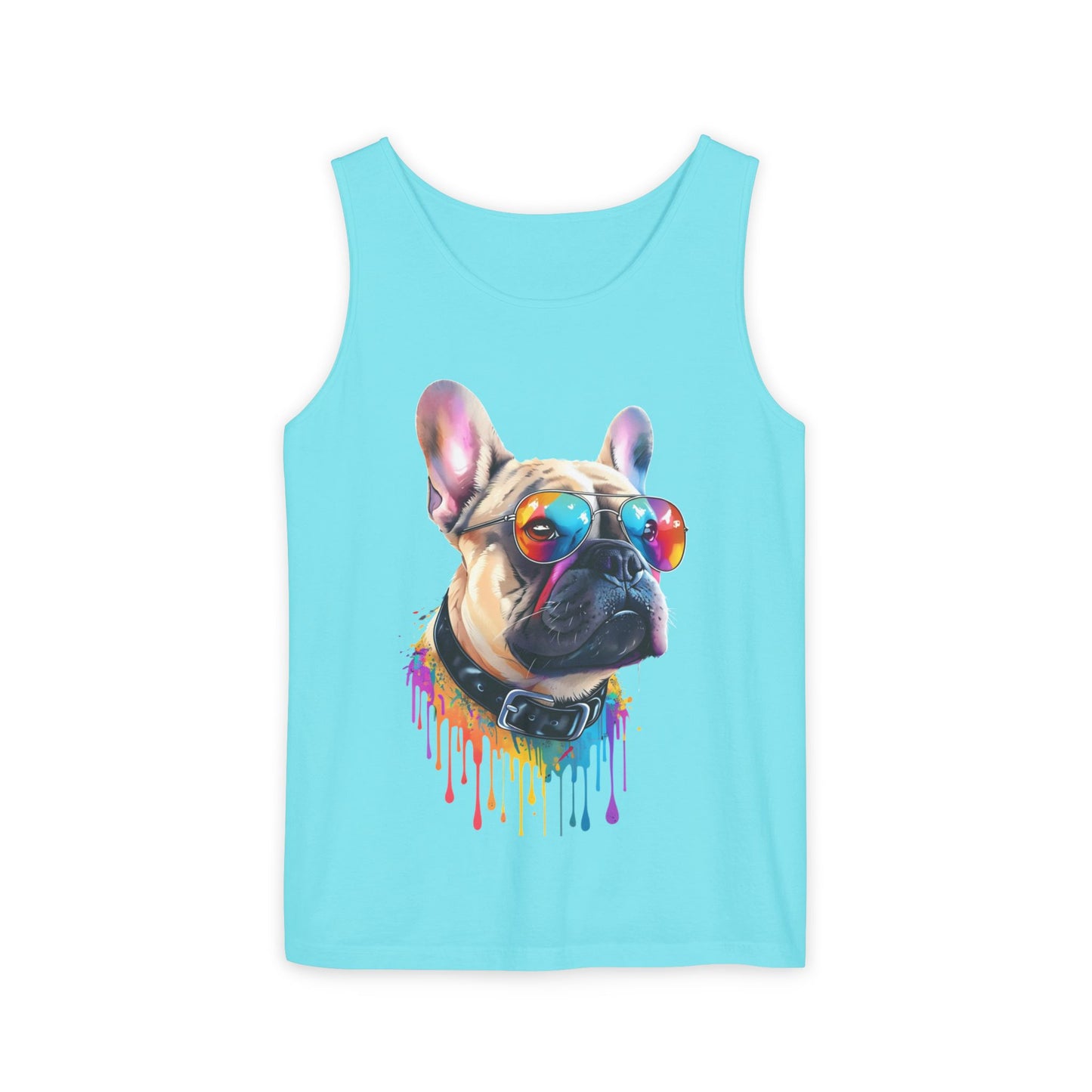 Colorful French Bulldog Art Tank Top - Summer Dog Lover Graphic Tee - Unisex Cotton Sleeveless Shirt