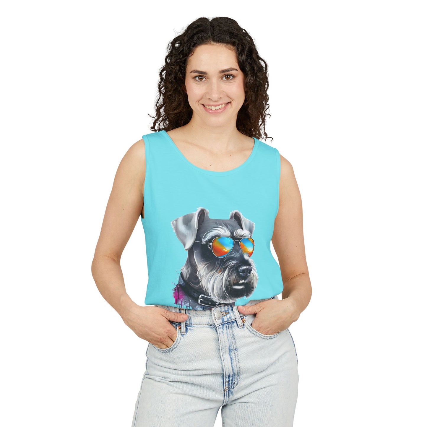 Colorful Schnauzer Art Tank Top - Summer Dog Lover Graphic Tee - Unisex Cotton Sleeveless Shirt
