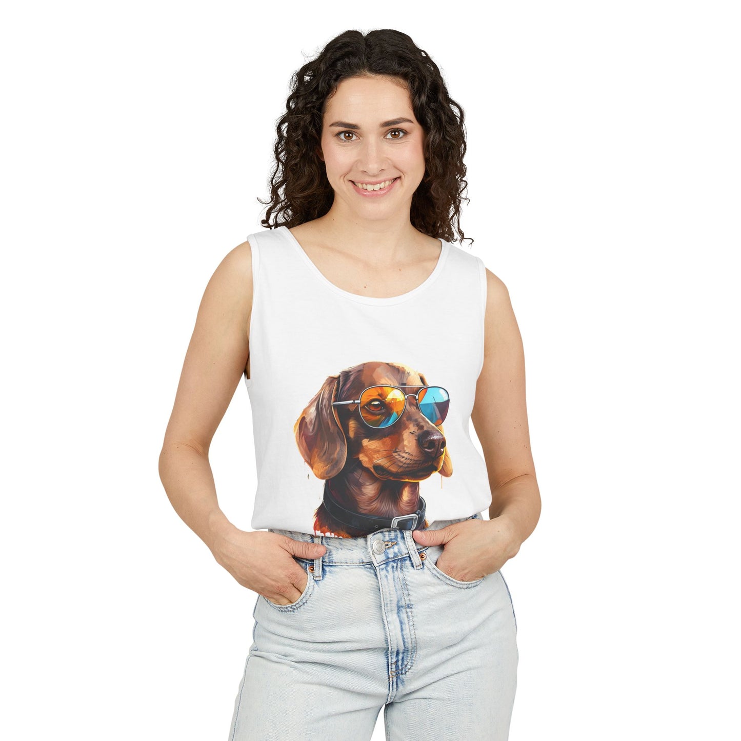Colorful Dachshund Art Tank Top - Summer Dog Lover Graphic Tee - Unisex Cotton Sleeveless Shirt