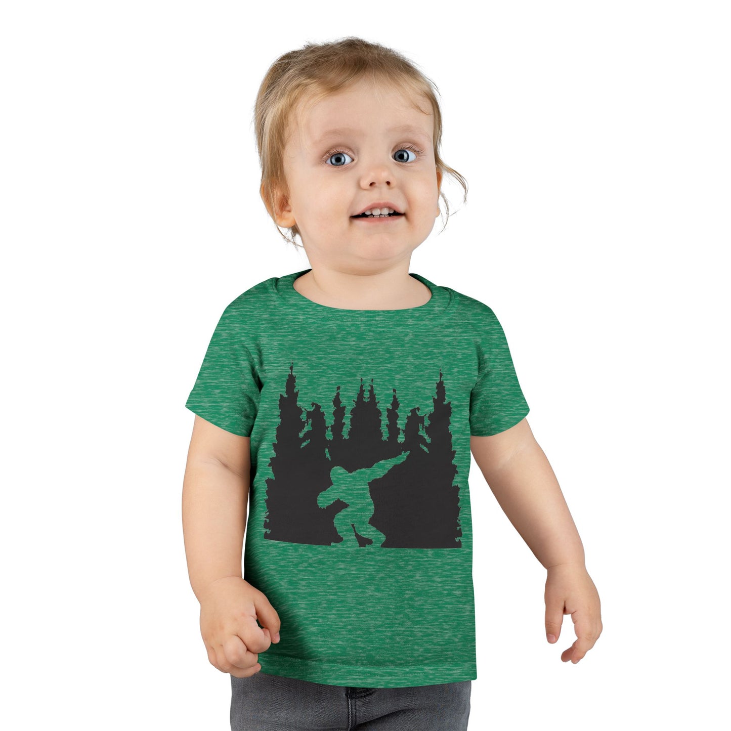 Toddler Bigfoot Adventure T-Shirt | Kids Sasquatch Forest Silhouette Tee | Outdoor Wilderness Shirt | Unisex Children's Cryptid Graphic Tee