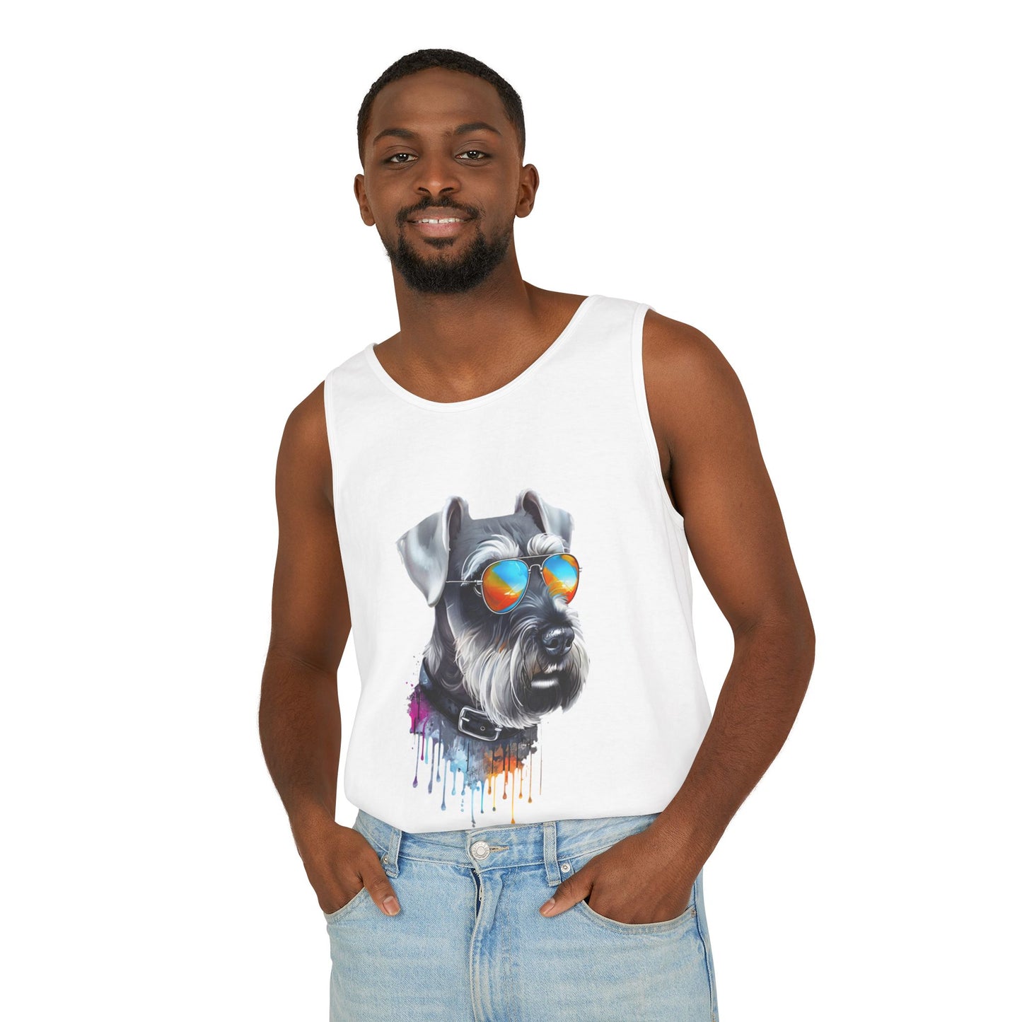 Colorful Schnauzer Art Tank Top - Summer Dog Lover Graphic Tee - Unisex Cotton Sleeveless Shirt