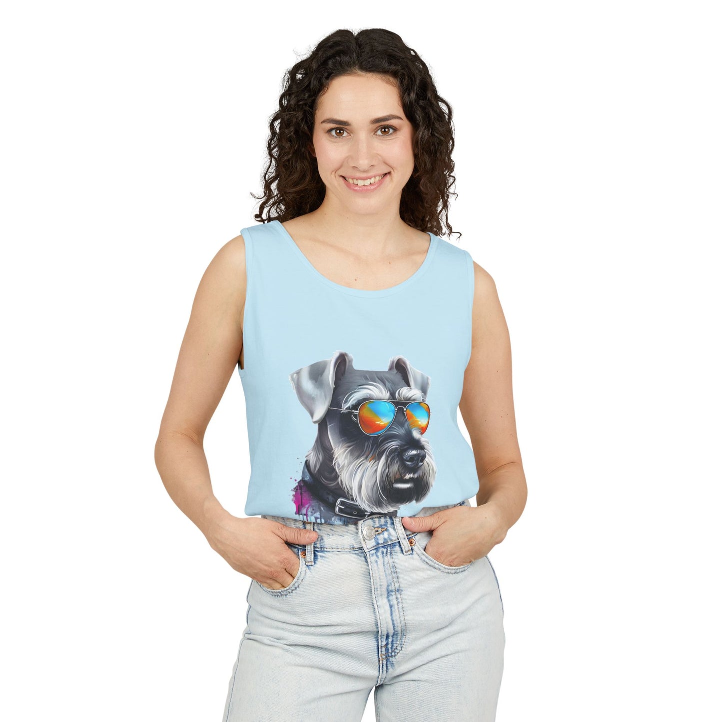 Colorful Schnauzer Art Tank Top - Summer Dog Lover Graphic Tee - Unisex Cotton Sleeveless Shirt