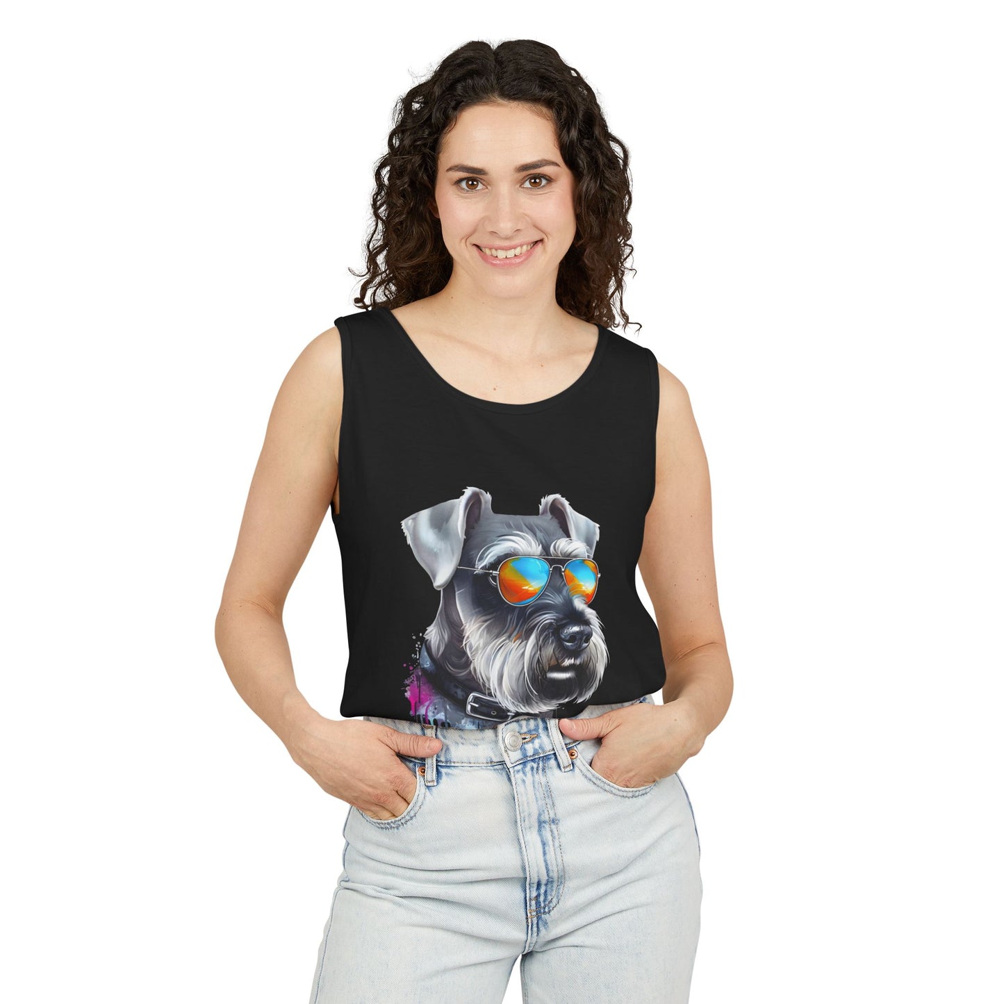 Colorful Schnauzer Art Tank Top - Summer Dog Lover Graphic Tee - Unisex Cotton Sleeveless Shirt