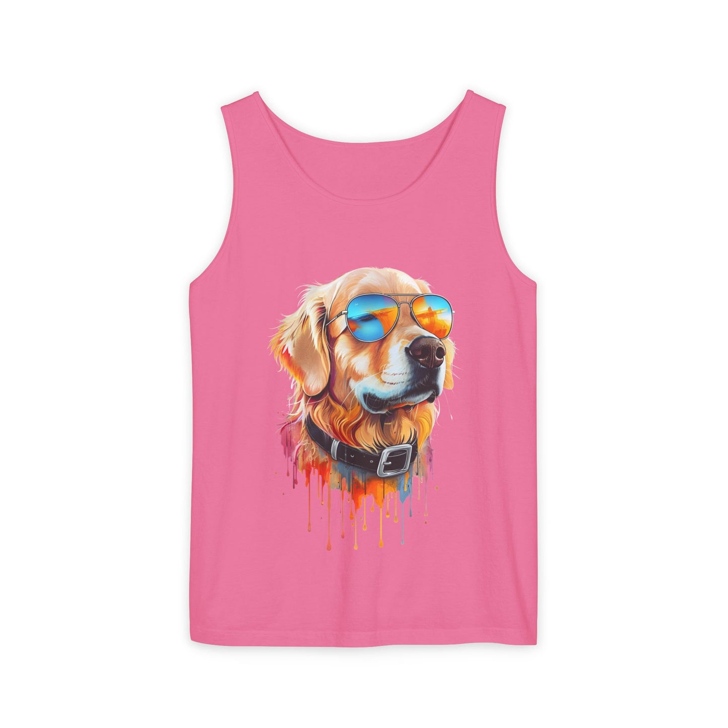 Colorful Golden Retriever Art Tank Top - Summer Dog Lover Graphic Tee - Unisex Cotton Sleeveless Shirt