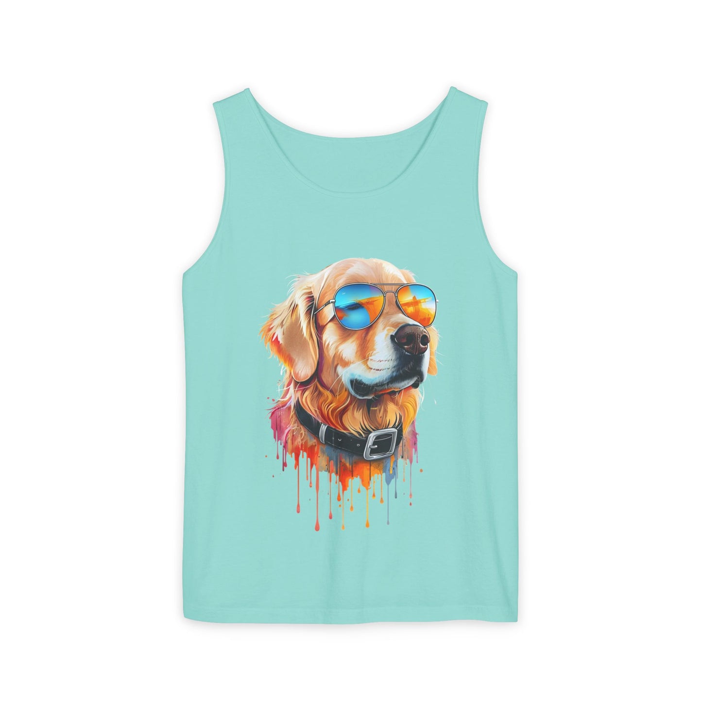 Colorful Golden Retriever Art Tank Top - Summer Dog Lover Graphic Tee - Unisex Cotton Sleeveless Shirt