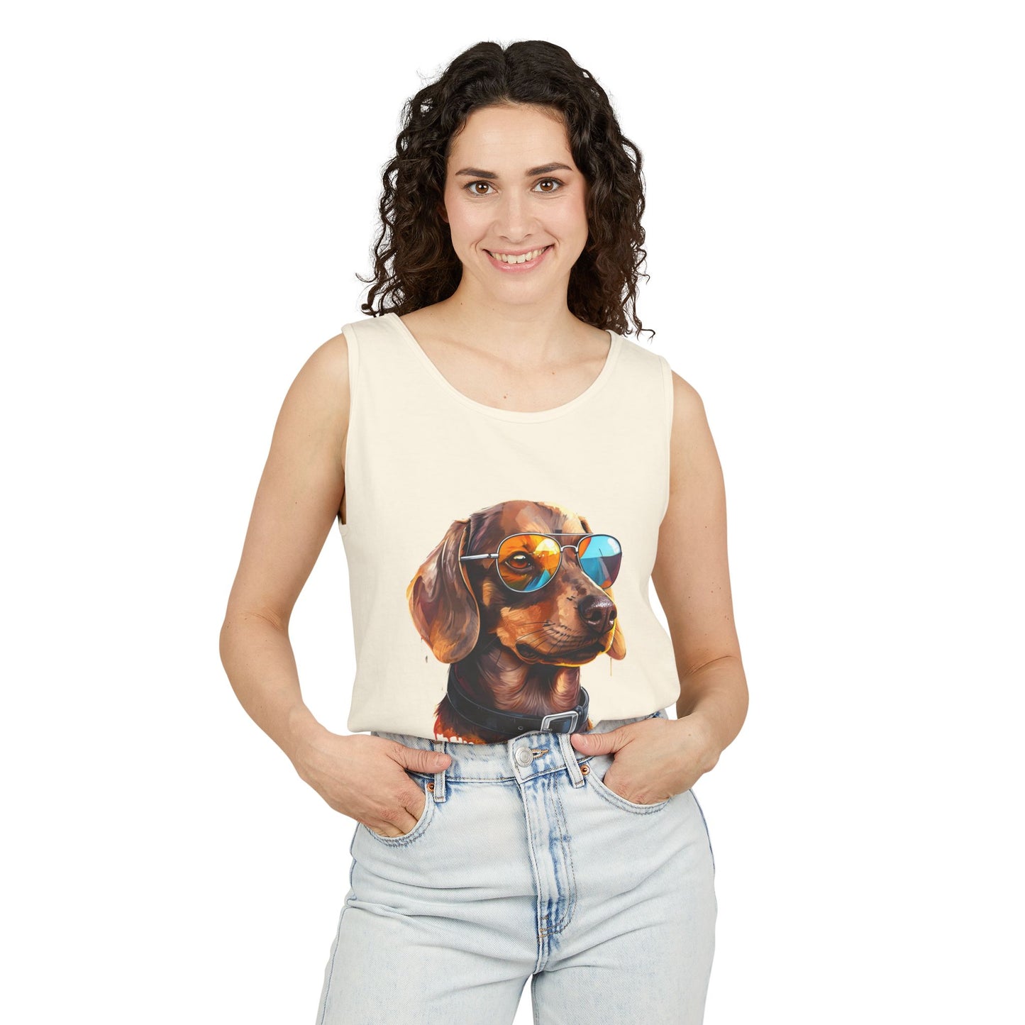 Colorful Dachshund Art Tank Top - Summer Dog Lover Graphic Tee - Unisex Cotton Sleeveless Shirt