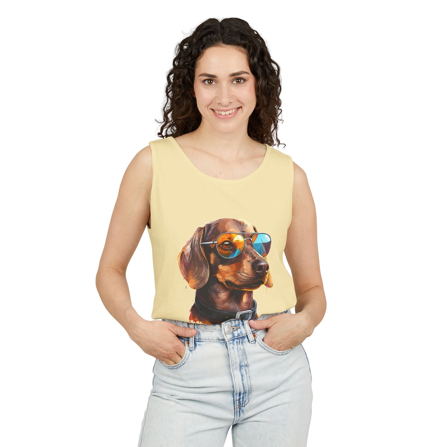 Colorful Dachshund Art Tank Top - Summer Dog Lover Graphic Tee - Unisex Cotton Sleeveless Shirt
