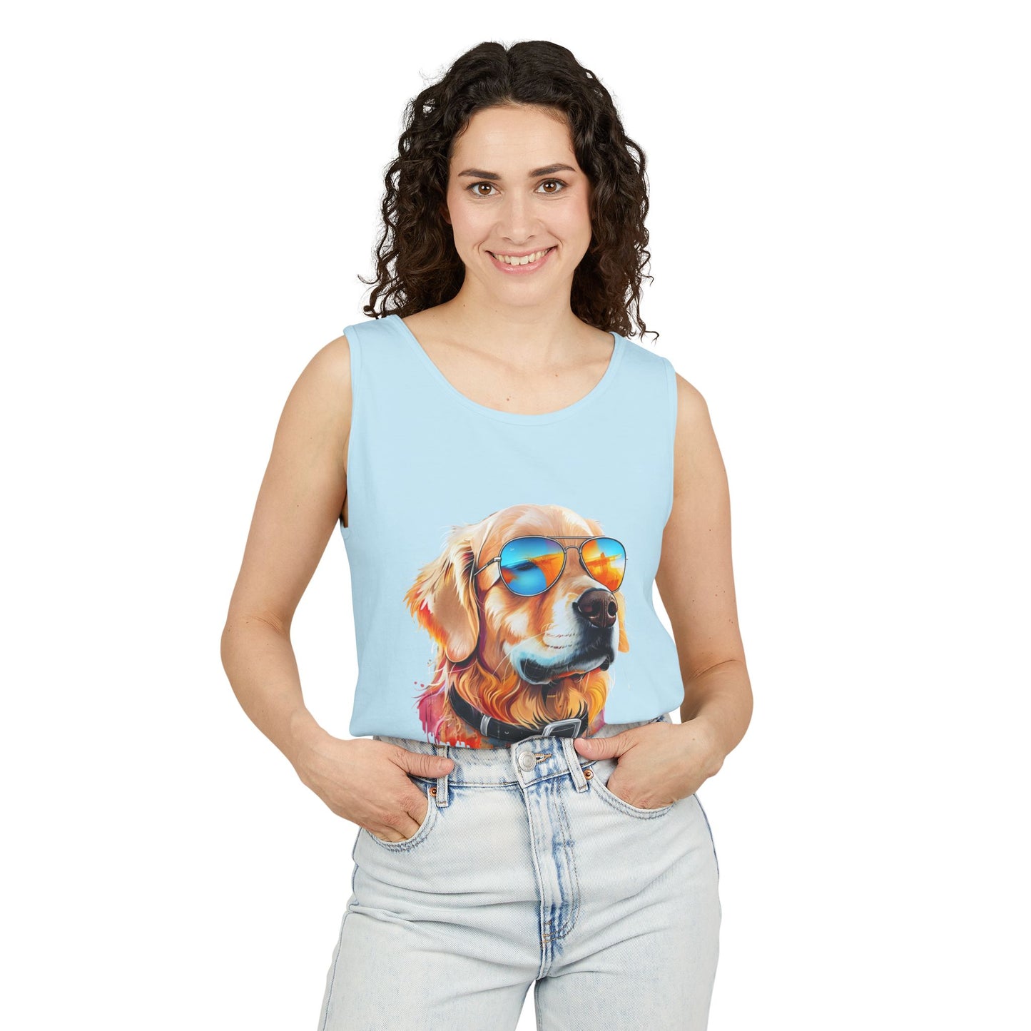 Colorful Golden Retriever Art Tank Top - Summer Dog Lover Graphic Tee - Unisex Cotton Sleeveless Shirt