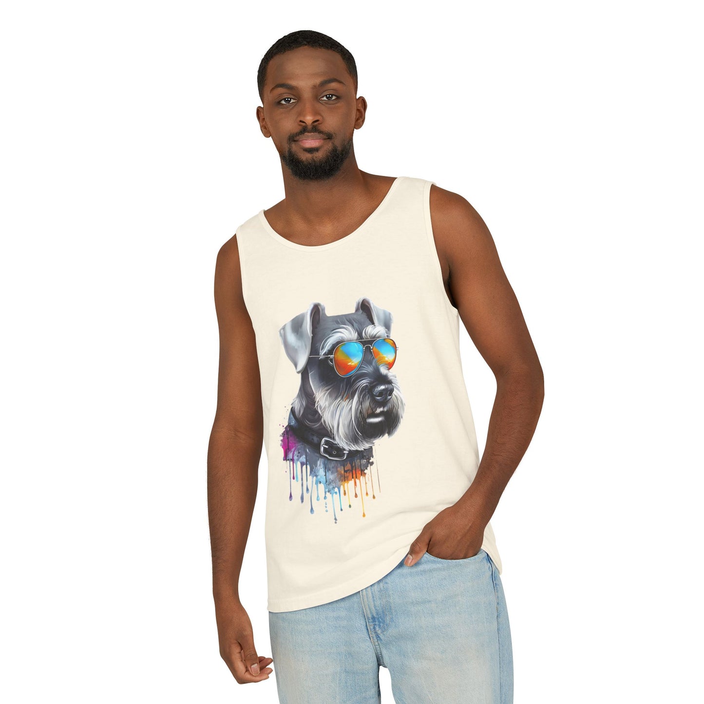 Colorful Schnauzer Art Tank Top - Summer Dog Lover Graphic Tee - Unisex Cotton Sleeveless Shirt