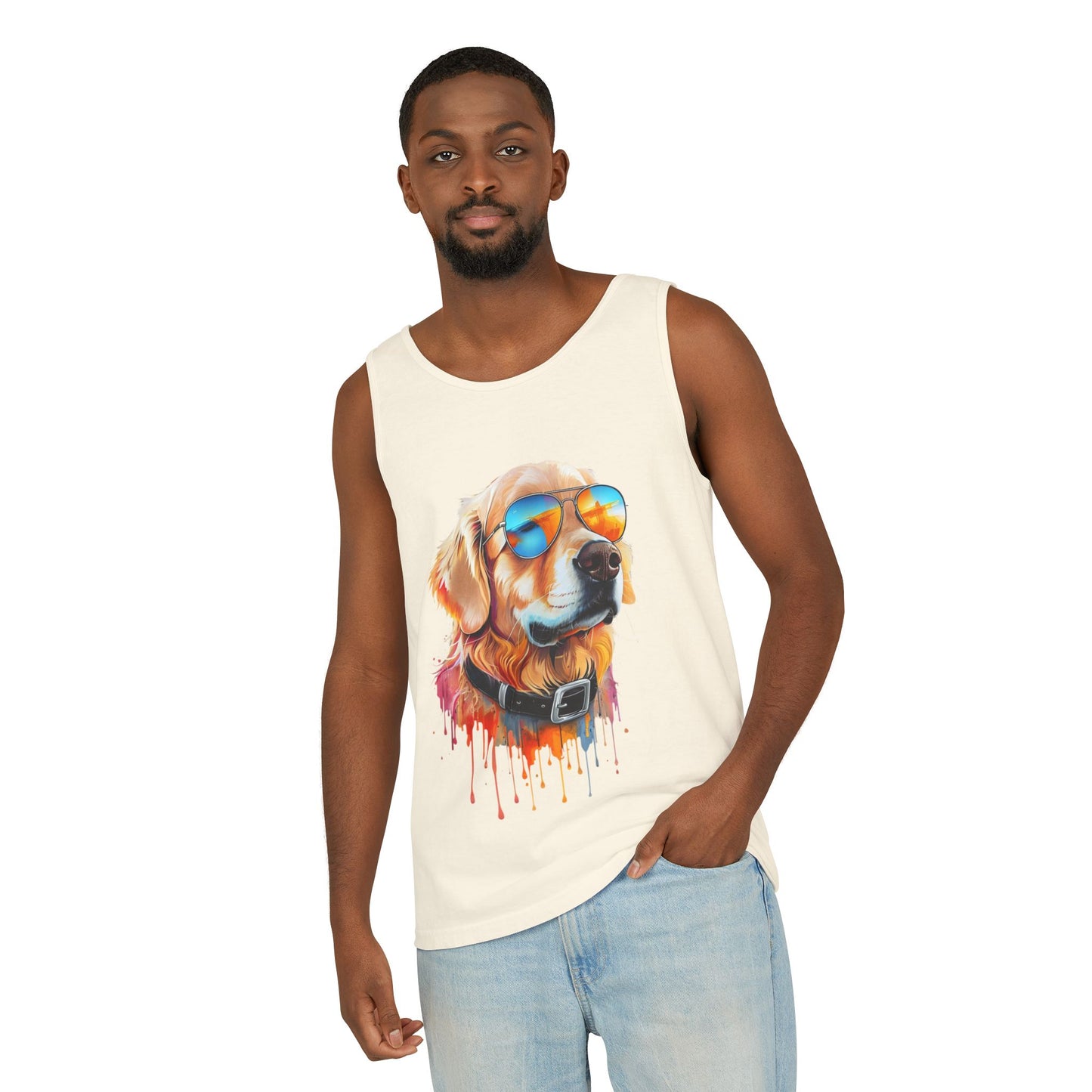 Colorful Golden Retriever Art Tank Top - Summer Dog Lover Graphic Tee - Unisex Cotton Sleeveless Shirt