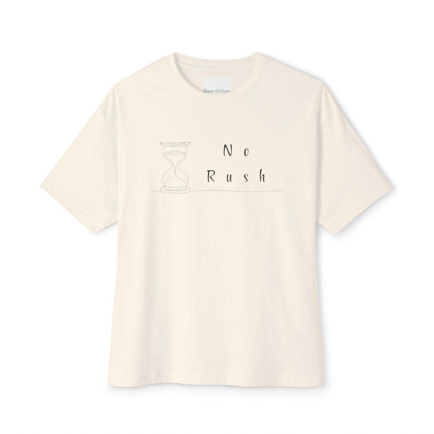 No Rush Minimalist White Boxy T-Shirt | Unisex Crew Neck Casual Basic Tee
