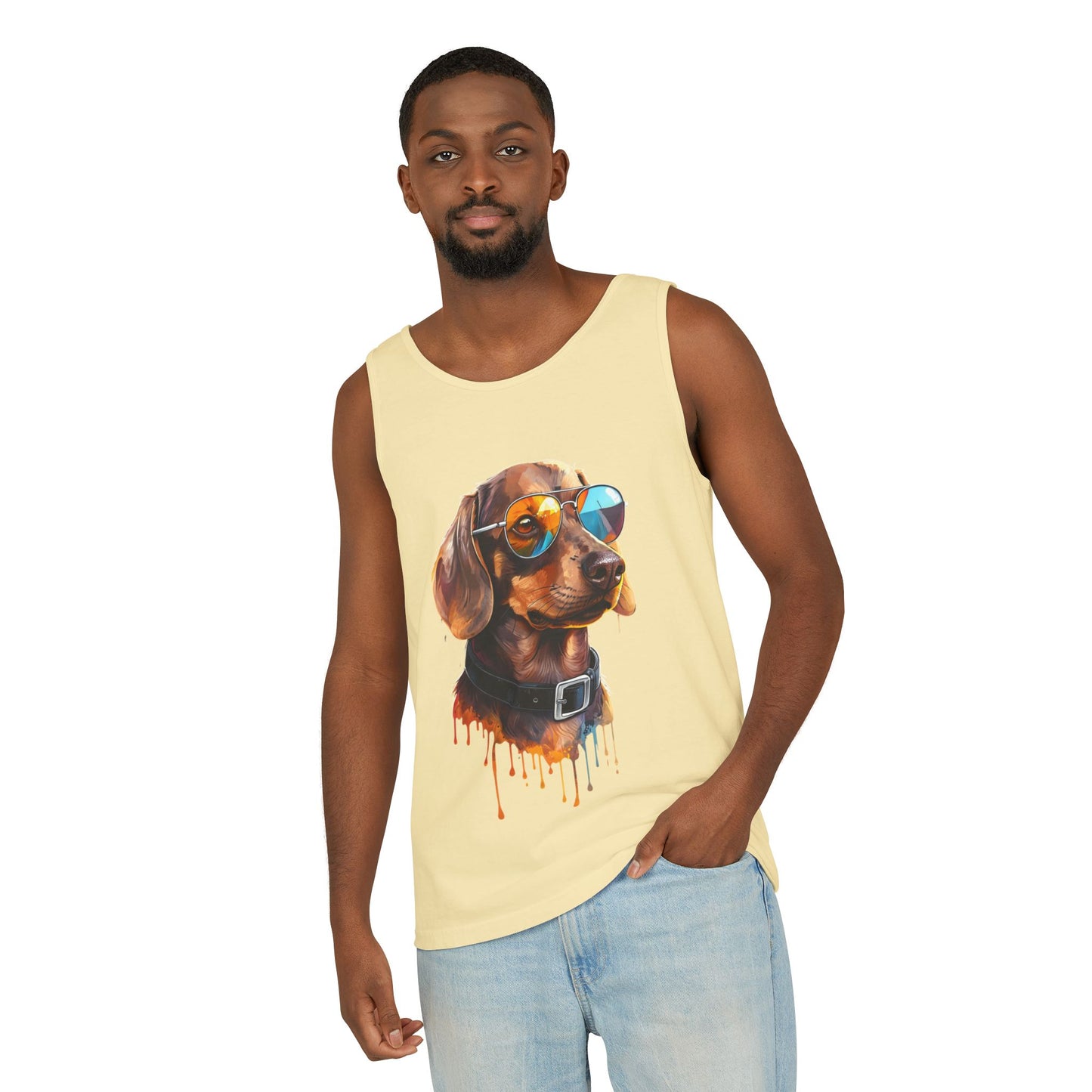 Colorful Dachshund Art Tank Top - Summer Dog Lover Graphic Tee - Unisex Cotton Sleeveless Shirt