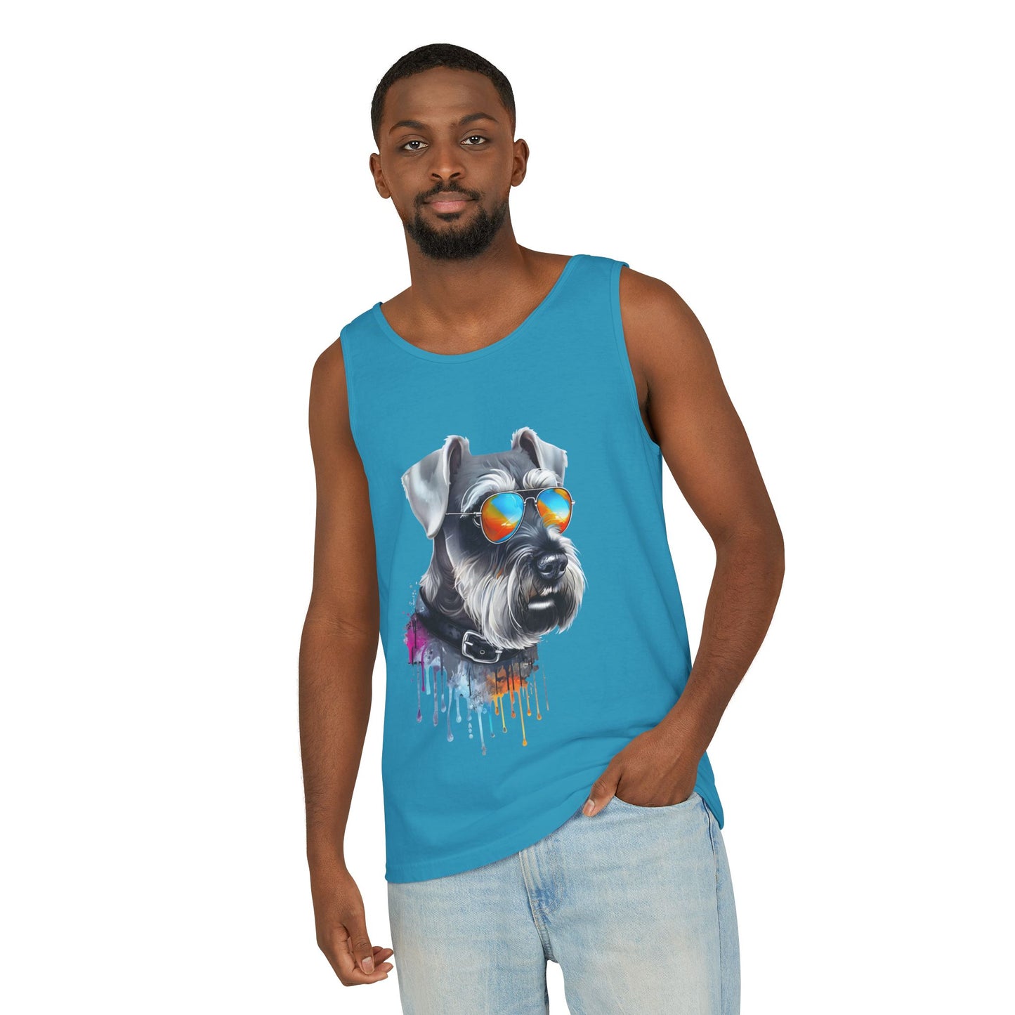 Colorful Schnauzer Art Tank Top - Summer Dog Lover Graphic Tee - Unisex Cotton Sleeveless Shirt