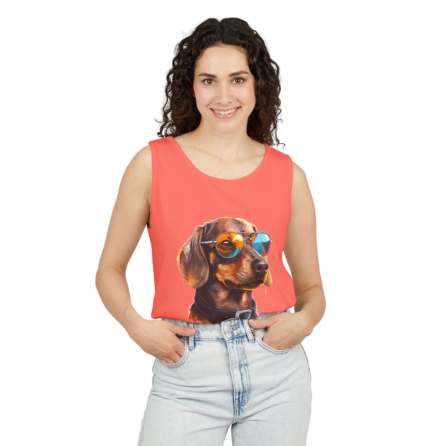 Colorful Dachshund Art Tank Top - Summer Dog Lover Graphic Tee - Unisex Cotton Sleeveless Shirt