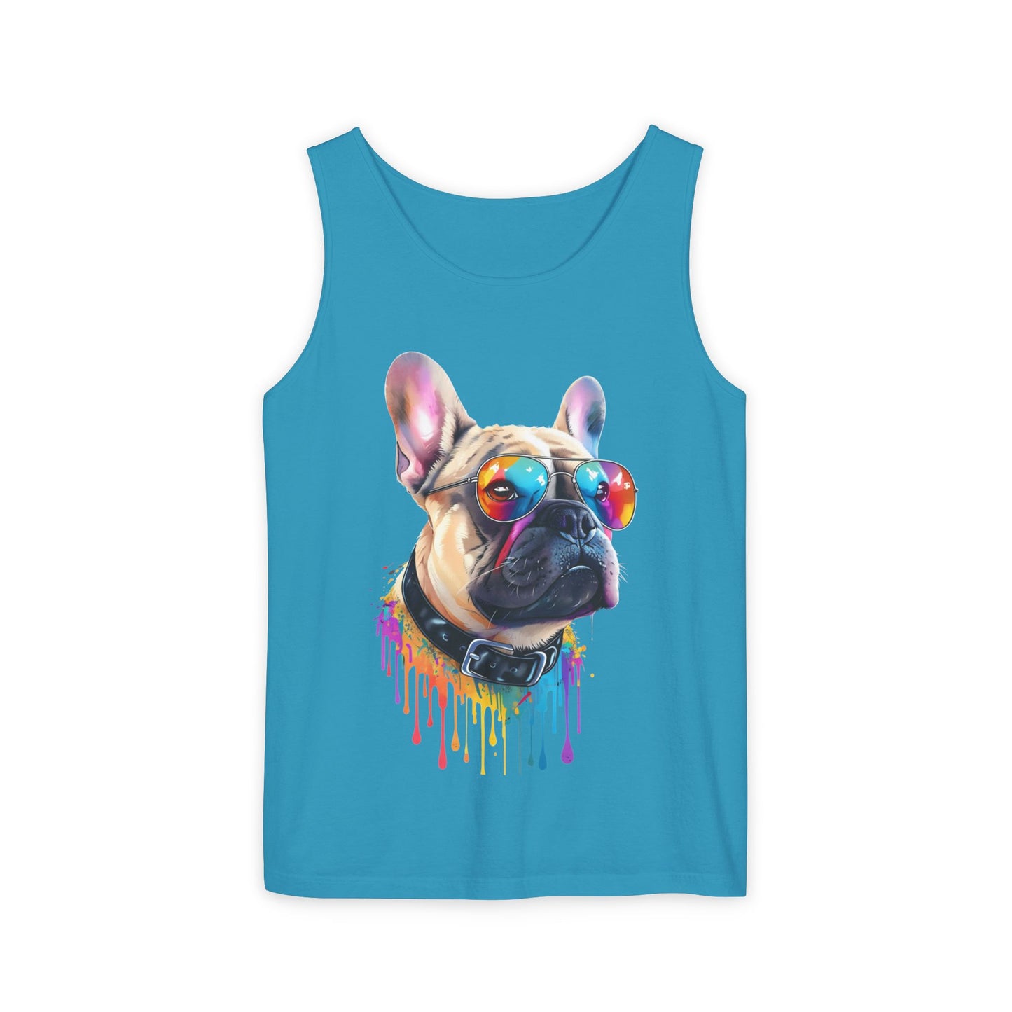 Colorful French Bulldog Art Tank Top - Summer Dog Lover Graphic Tee - Unisex Cotton Sleeveless Shirt