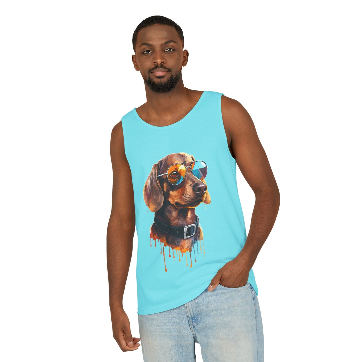 Colorful Dachshund Art Tank Top - Summer Dog Lover Graphic Tee - Unisex Cotton Sleeveless Shirt