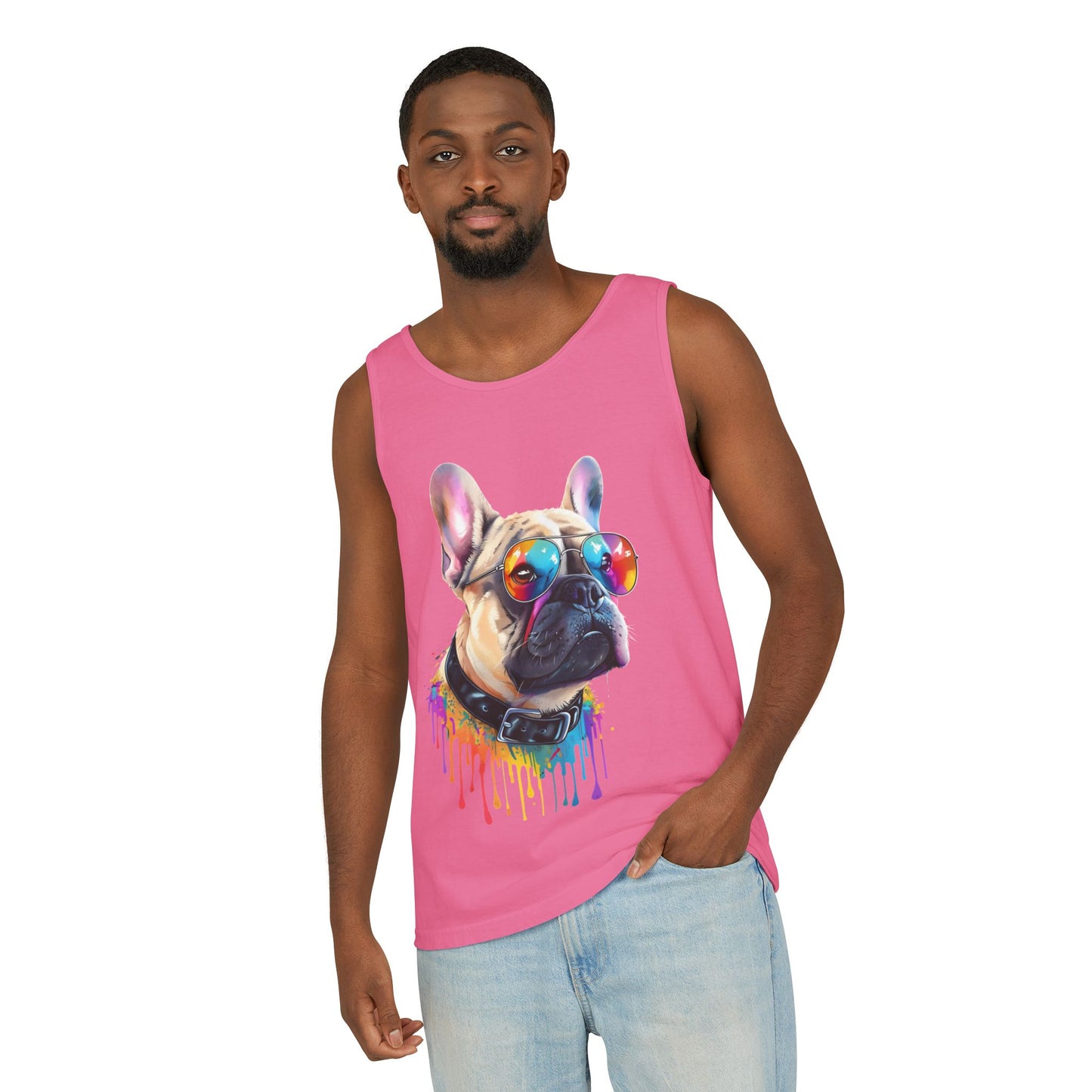 Colorful French Bulldog Art Tank Top - Summer Dog Lover Graphic Tee - Unisex Cotton Sleeveless Shirt