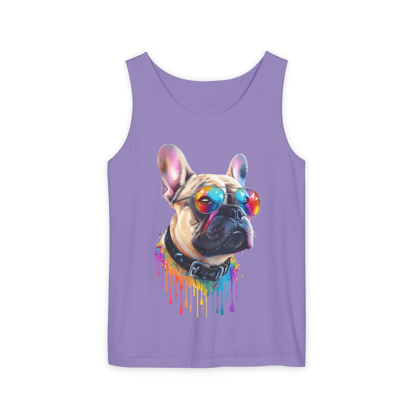 Colorful French Bulldog Art Tank Top - Summer Dog Lover Graphic Tee - Unisex Cotton Sleeveless Shirt
