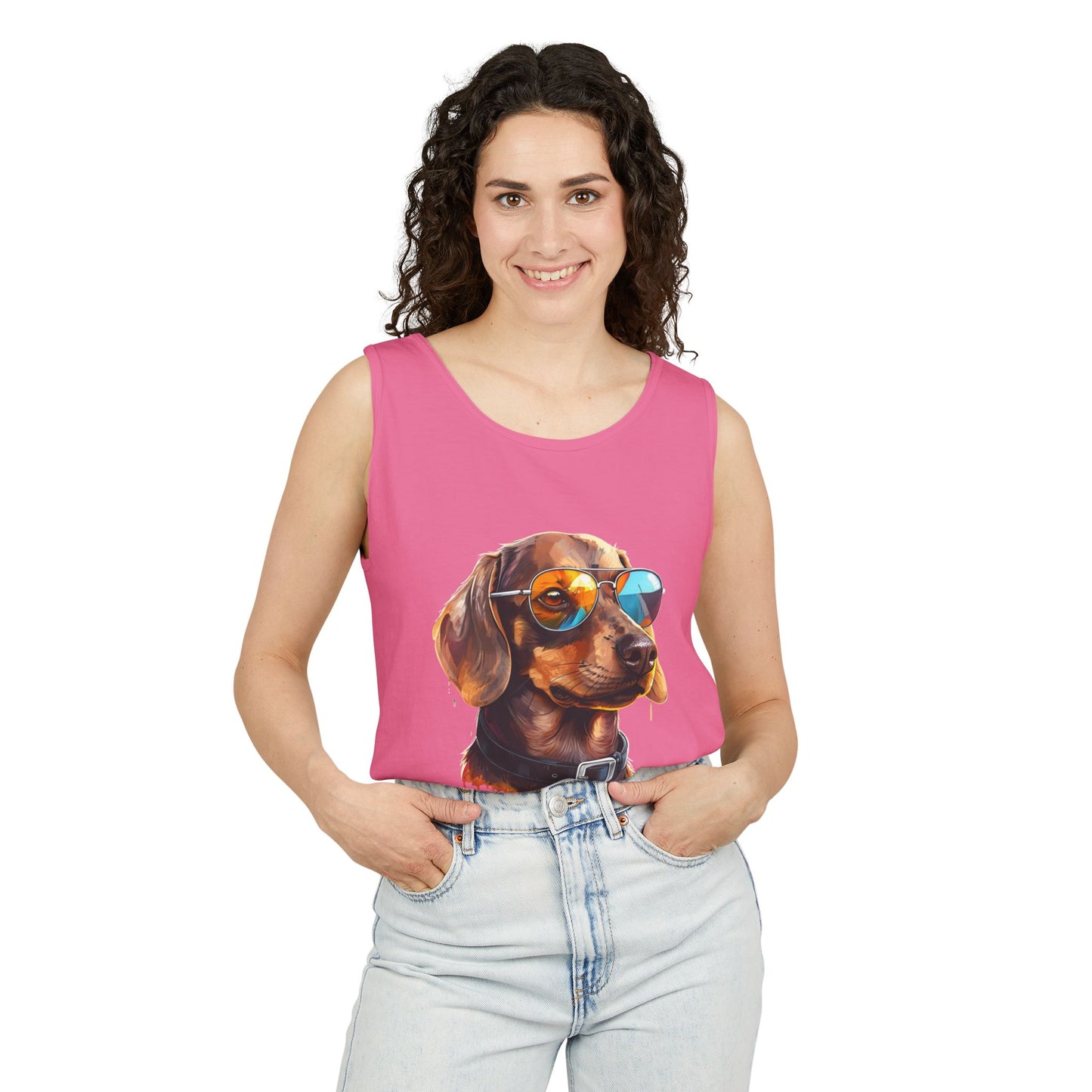 Colorful Dachshund Art Tank Top - Summer Dog Lover Graphic Tee - Unisex Cotton Sleeveless Shirt