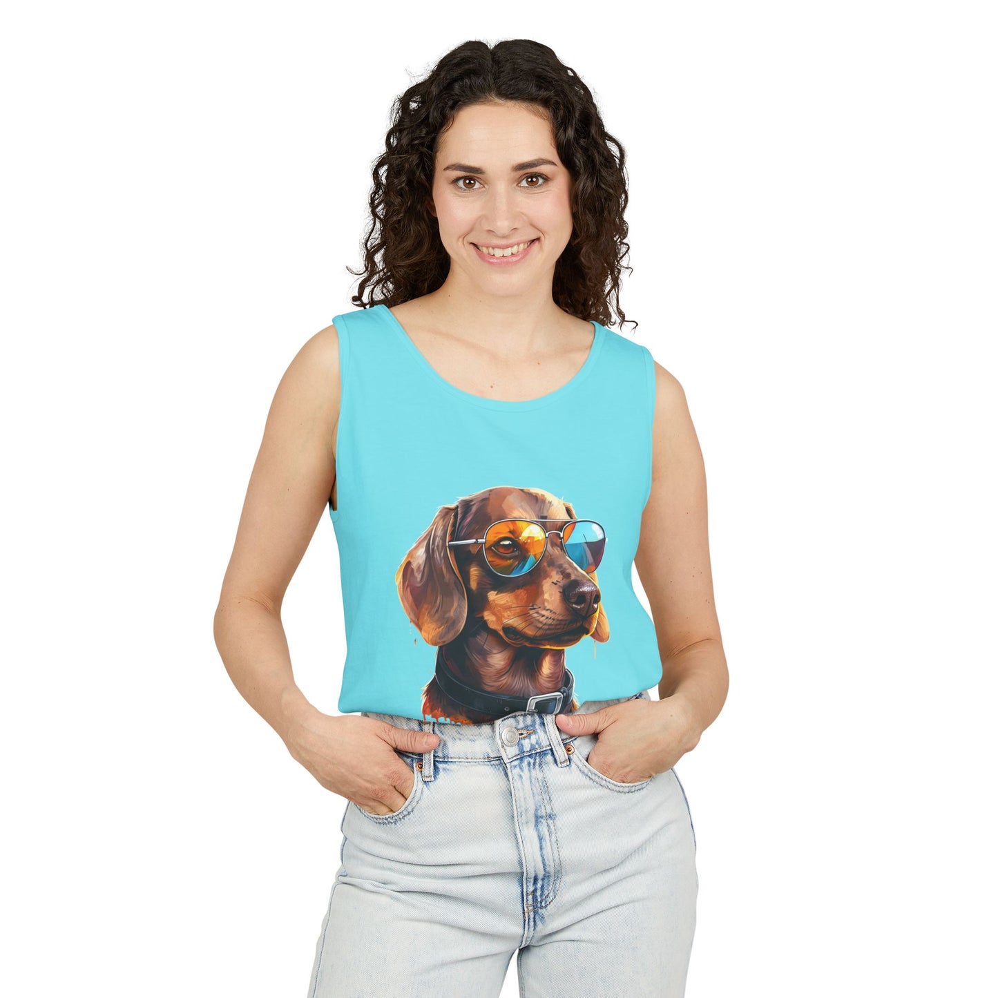 Colorful Dachshund Art Tank Top - Summer Dog Lover Graphic Tee - Unisex Cotton Sleeveless Shirt