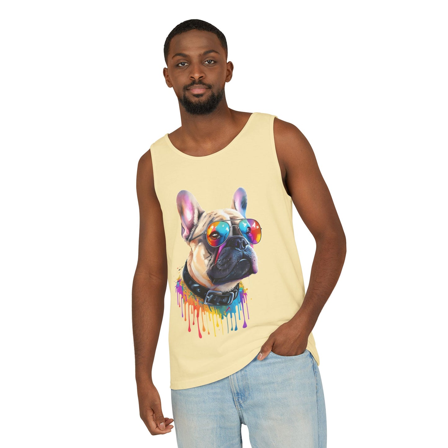 Colorful French Bulldog Art Tank Top - Summer Dog Lover Graphic Tee - Unisex Cotton Sleeveless Shirt
