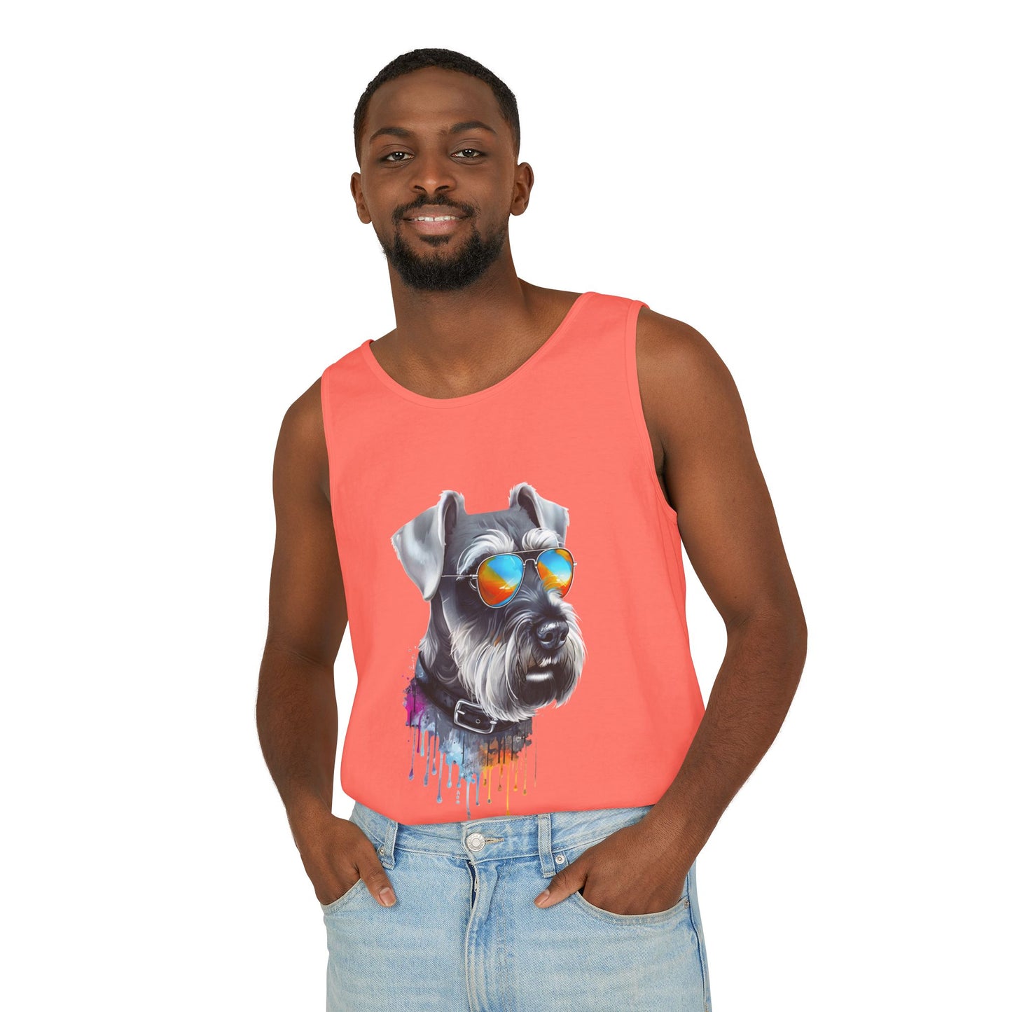 Colorful Schnauzer Art Tank Top - Summer Dog Lover Graphic Tee - Unisex Cotton Sleeveless Shirt