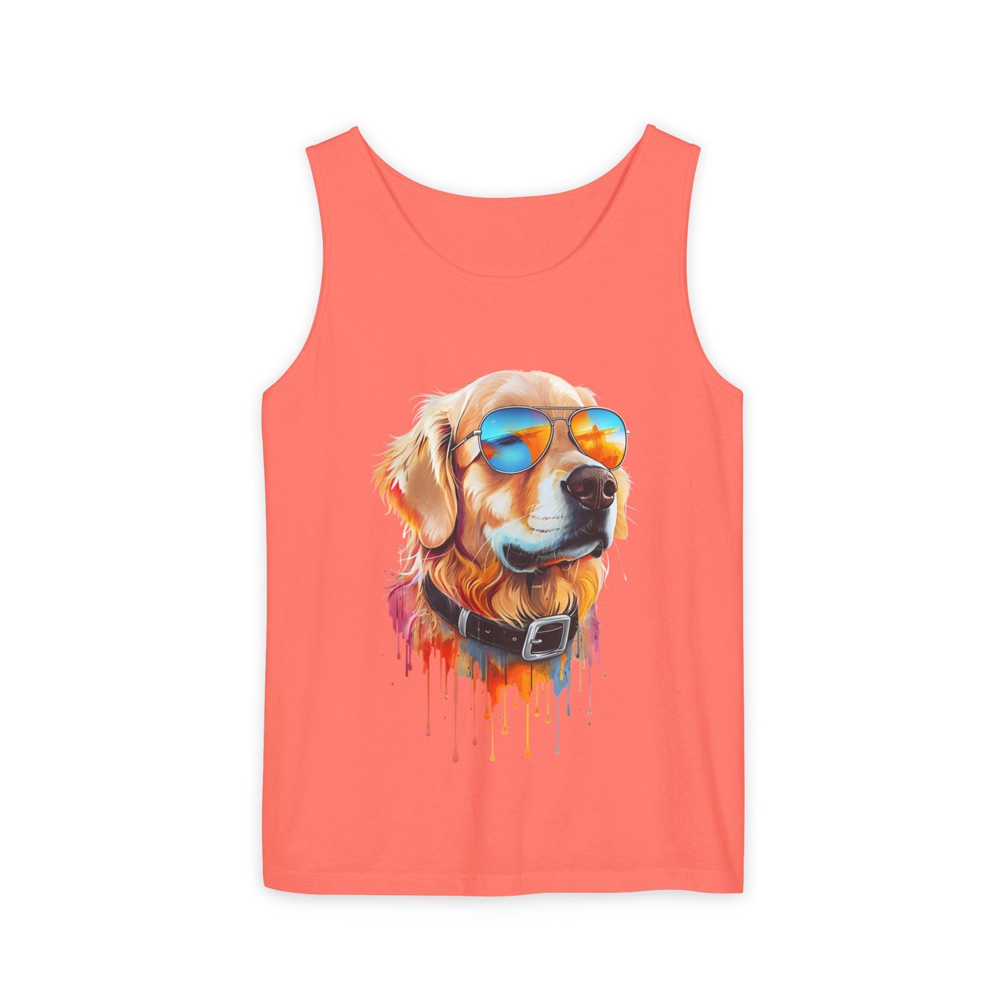 Colorful Golden Retriever Art Tank Top - Summer Dog Lover Graphic Tee - Unisex Cotton Sleeveless Shirt
