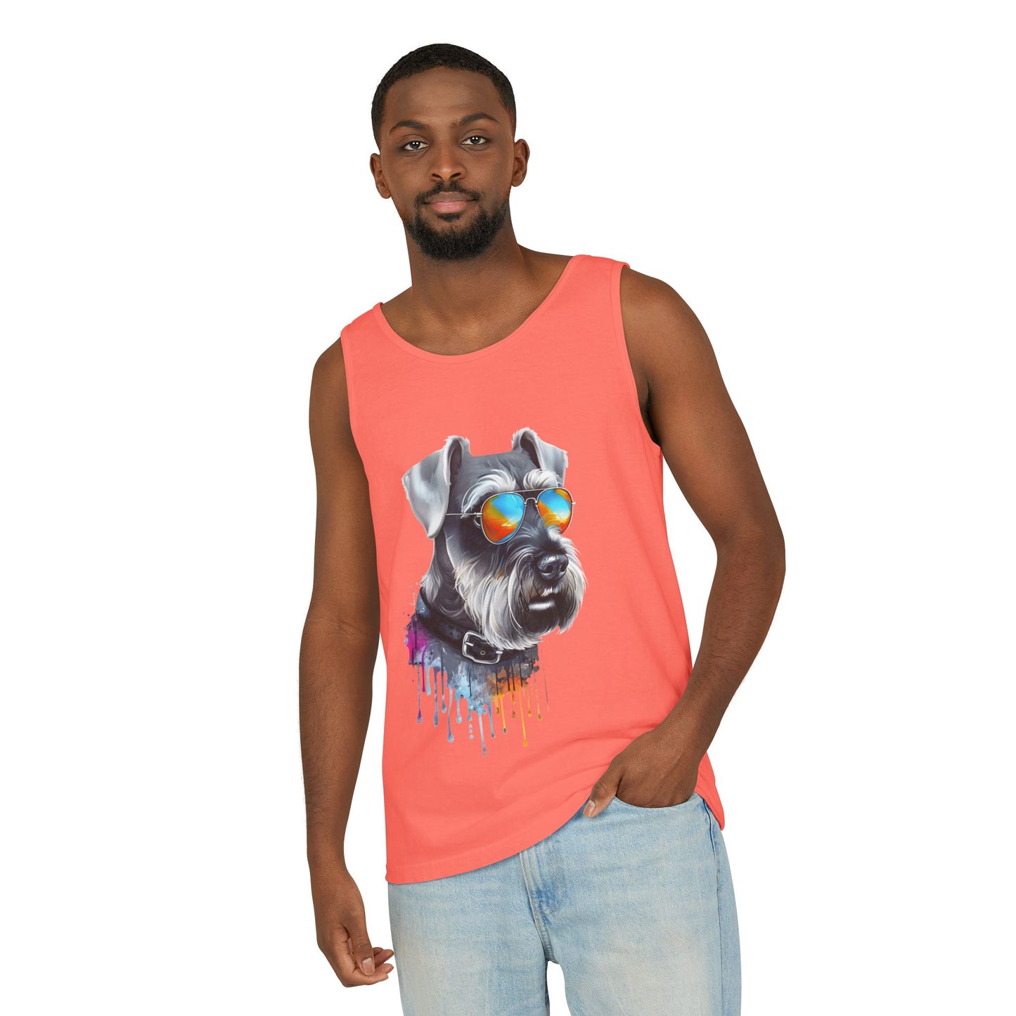 Colorful Schnauzer Art Tank Top - Summer Dog Lover Graphic Tee - Unisex Cotton Sleeveless Shirt