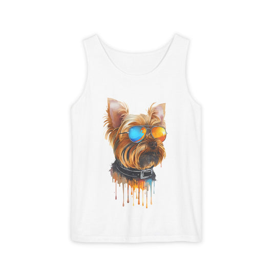 Colorful Yorkie Art Tank Top - Summer Dog Lover Graphic Tee - Unisex Cotton Sleeveless Shirt