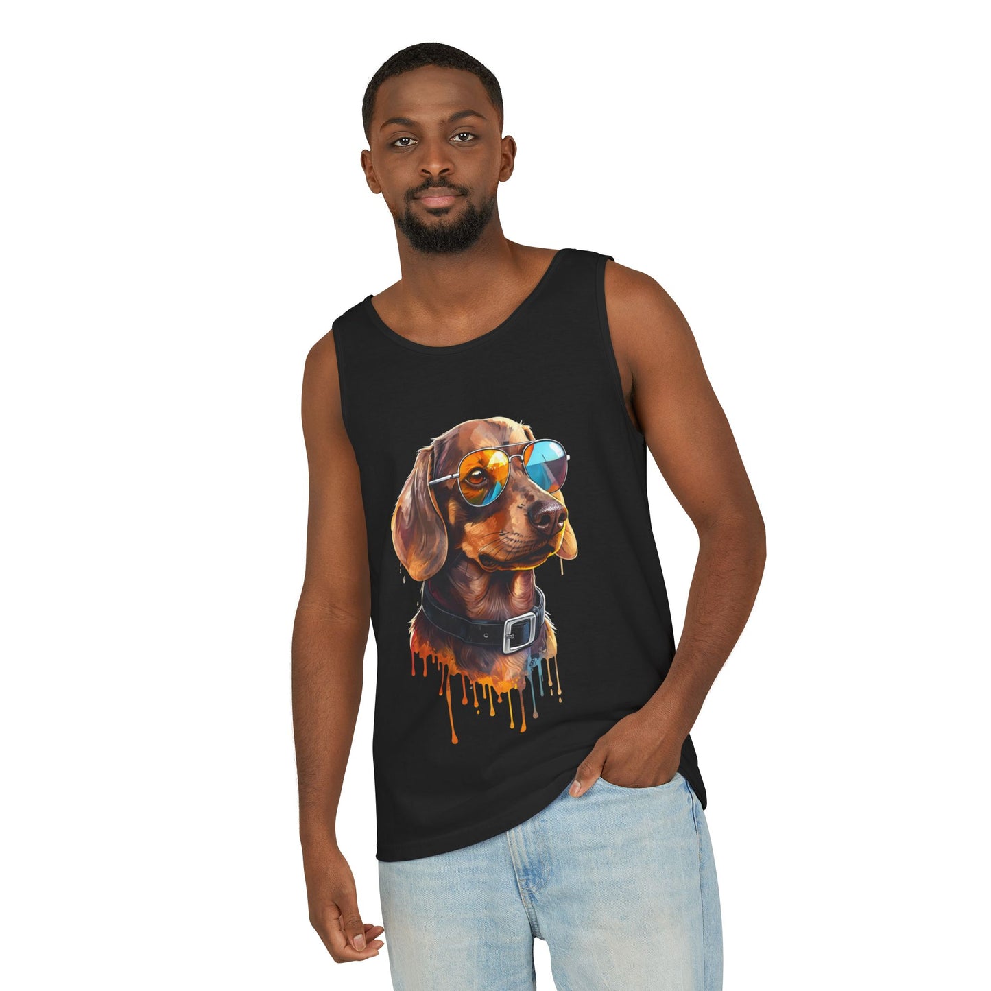Colorful Dachshund Art Tank Top - Summer Dog Lover Graphic Tee - Unisex Cotton Sleeveless Shirt
