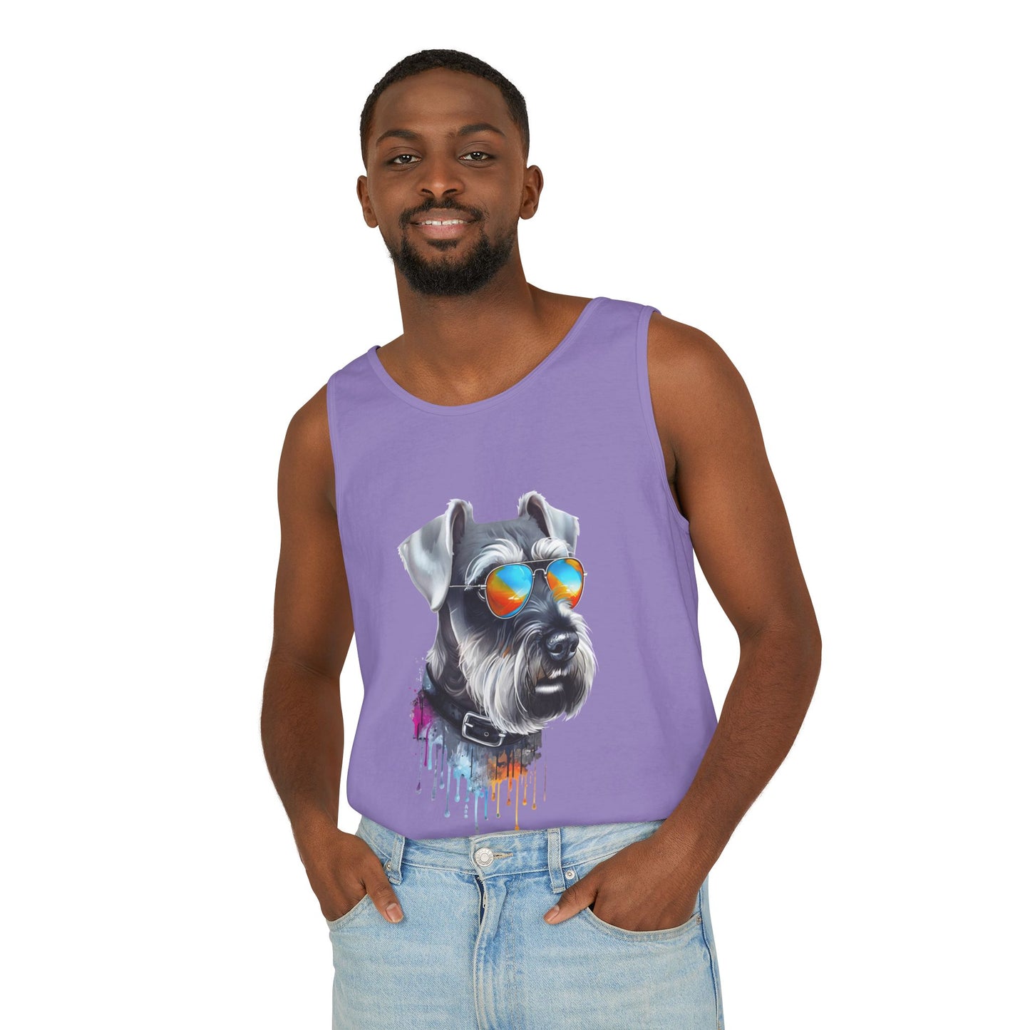 Colorful Schnauzer Art Tank Top - Summer Dog Lover Graphic Tee - Unisex Cotton Sleeveless Shirt