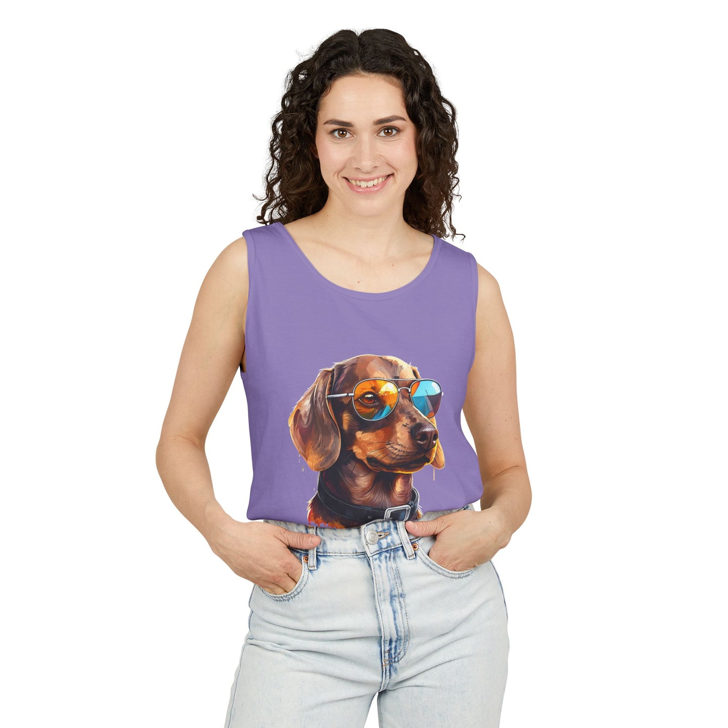 Colorful Dachshund Art Tank Top - Summer Dog Lover Graphic Tee - Unisex Cotton Sleeveless Shirt