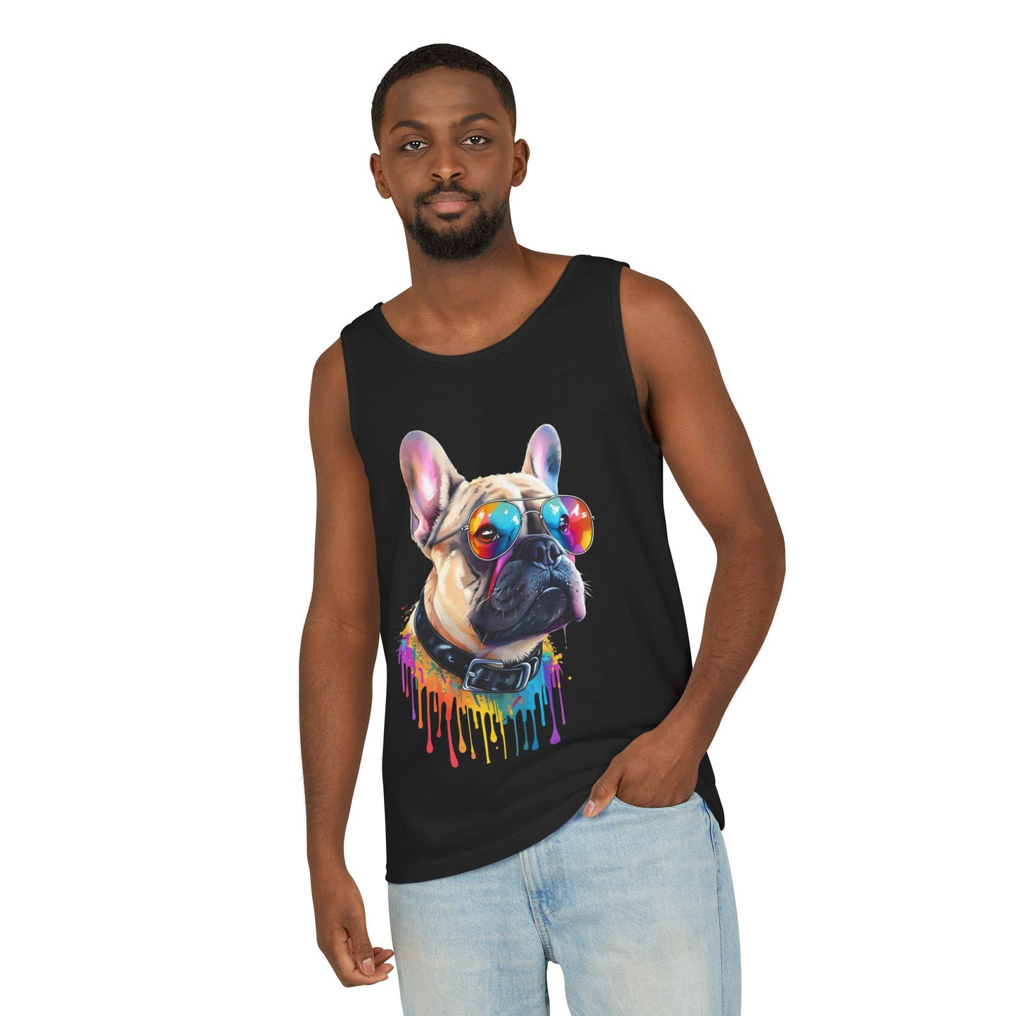 Colorful French Bulldog Art Tank Top - Summer Dog Lover Graphic Tee - Unisex Cotton Sleeveless Shirt