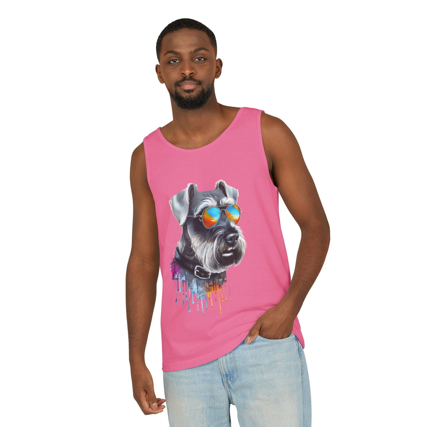 Colorful Schnauzer Art Tank Top - Summer Dog Lover Graphic Tee - Unisex Cotton Sleeveless Shirt