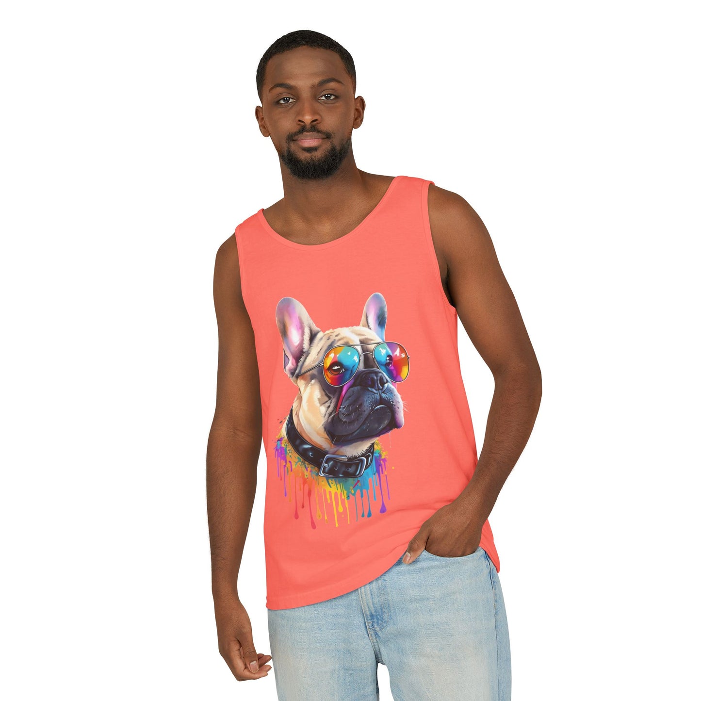 Colorful French Bulldog Art Tank Top - Summer Dog Lover Graphic Tee - Unisex Cotton Sleeveless Shirt