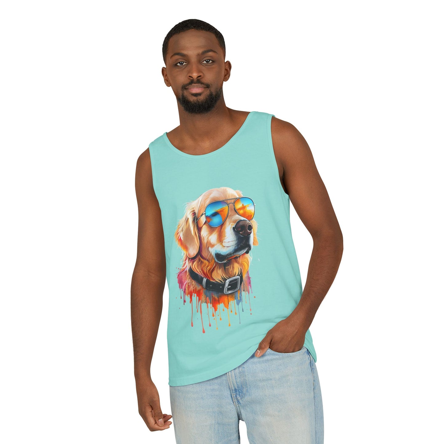 Colorful Golden Retriever Art Tank Top - Summer Dog Lover Graphic Tee - Unisex Cotton Sleeveless Shirt